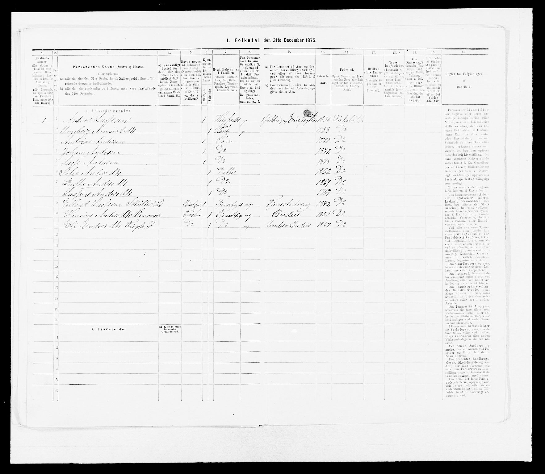 SAB, 1875 census for 1415P Lavik, 1875, p. 992