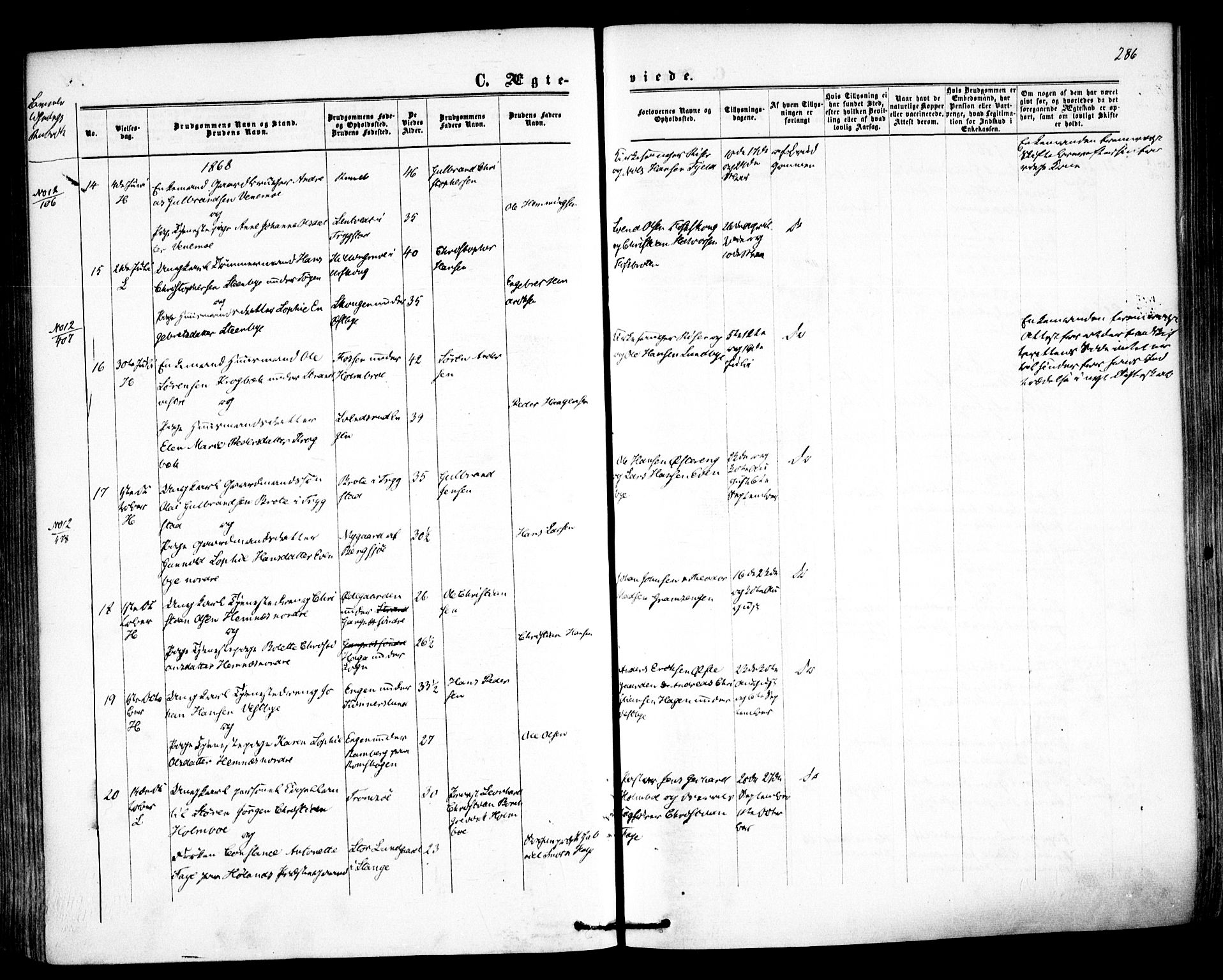 Høland prestekontor Kirkebøker, AV/SAO-A-10346a/F/Fa/L0011: Parish register (official) no. I 11, 1862-1869, p. 286