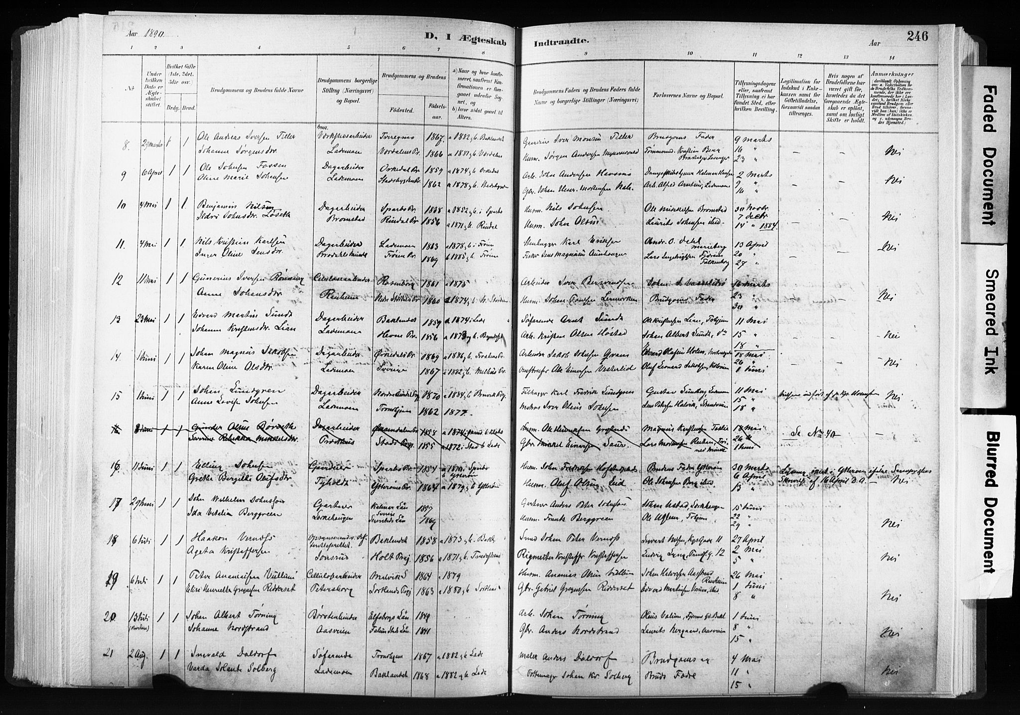 Ministerialprotokoller, klokkerbøker og fødselsregistre - Sør-Trøndelag, SAT/A-1456/606/L0300: Parish register (official) no. 606A15, 1886-1893, p. 246