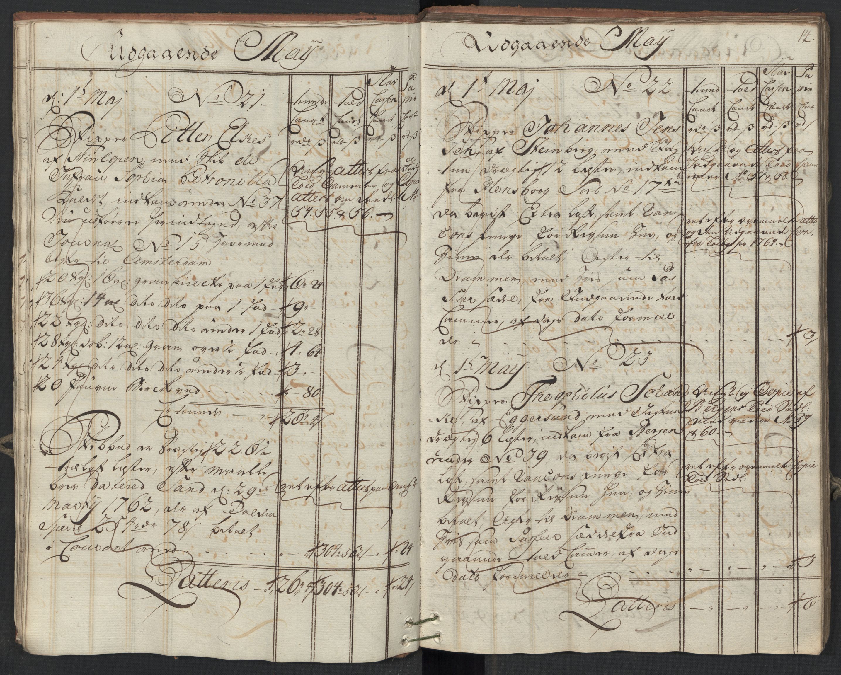 Generaltollkammeret, tollregnskaper, AV/RA-EA-5490/R09/L0038/0001: Tollregnskaper Holmestrand / Utgående hovedtollbok, 1764, p. 13b-14a