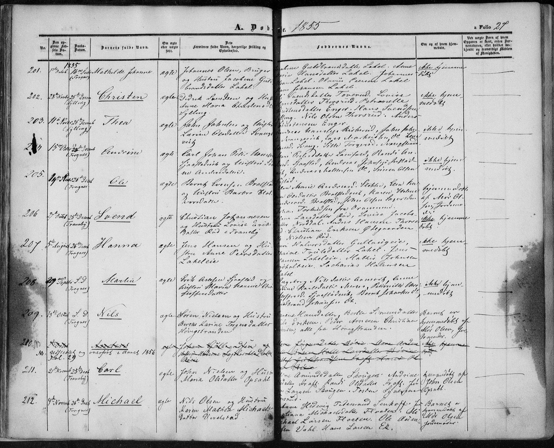Lier kirkebøker, SAKO/A-230/F/Fa/L0012: Parish register (official) no. I 12, 1854-1864, p. 27