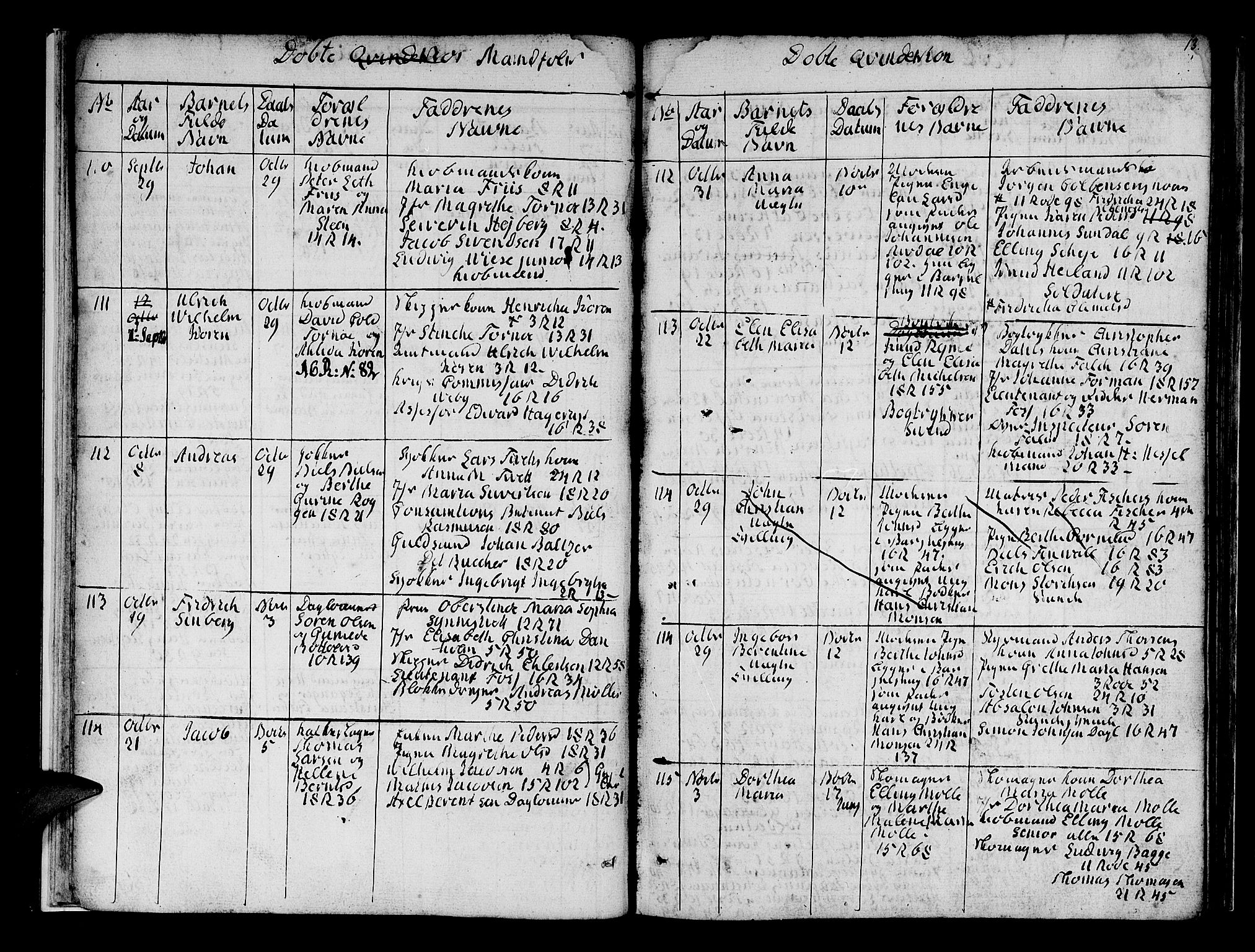 Domkirken sokneprestembete, SAB/A-74801/H/Hab/L0004: Parish register (copy) no. A 4, 1820-1854, p. 13