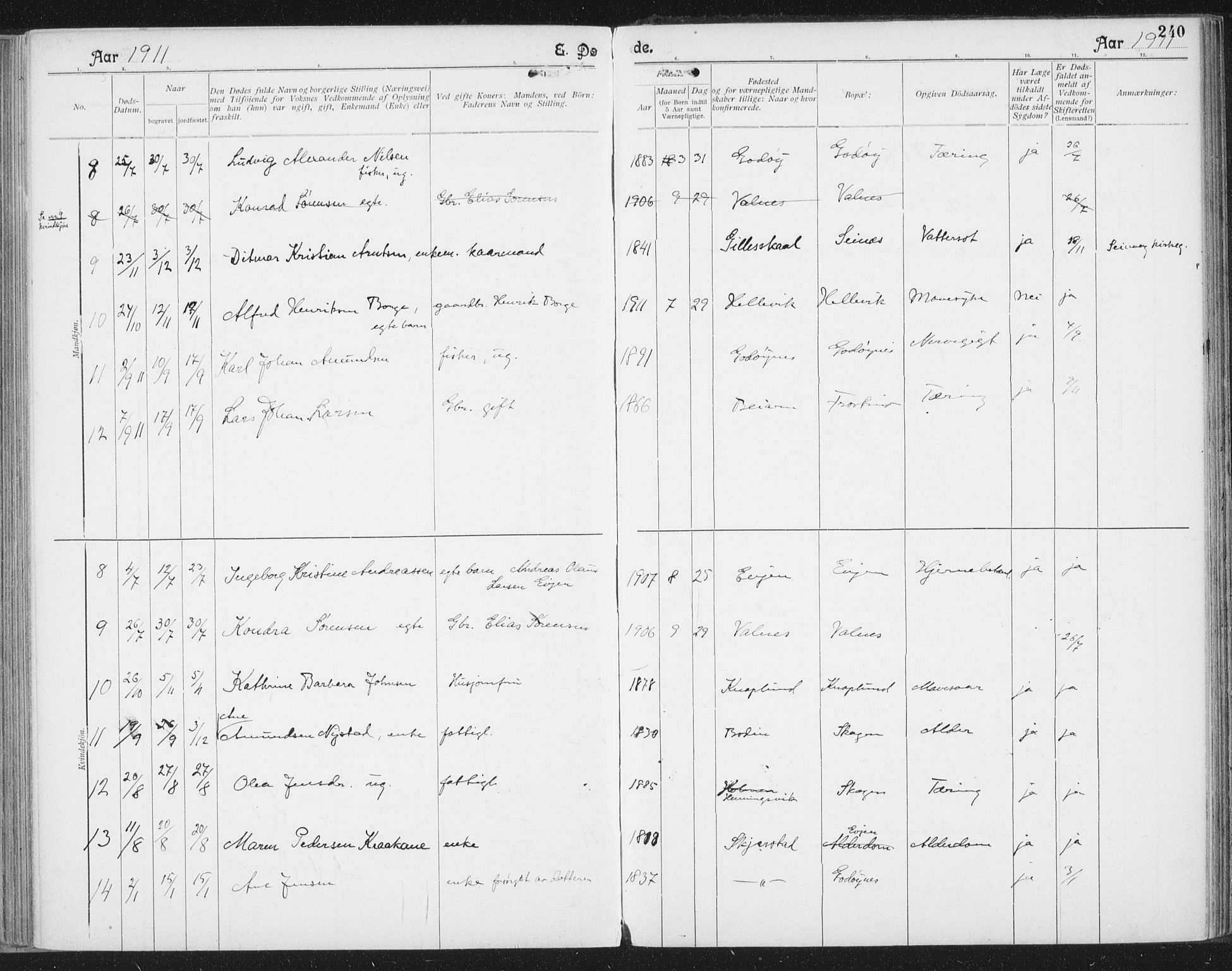 Ministerialprotokoller, klokkerbøker og fødselsregistre - Nordland, AV/SAT-A-1459/804/L0081: Parish register (official) no. 804A02, 1901-1915, p. 240