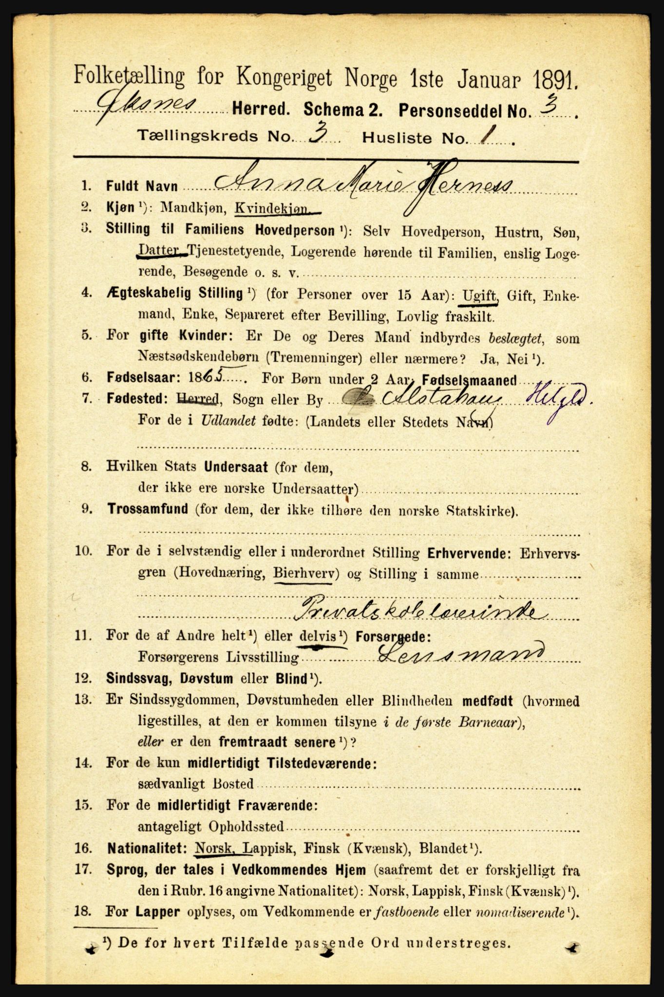 RA, 1891 census for 1868 Øksnes, 1891, p. 1135