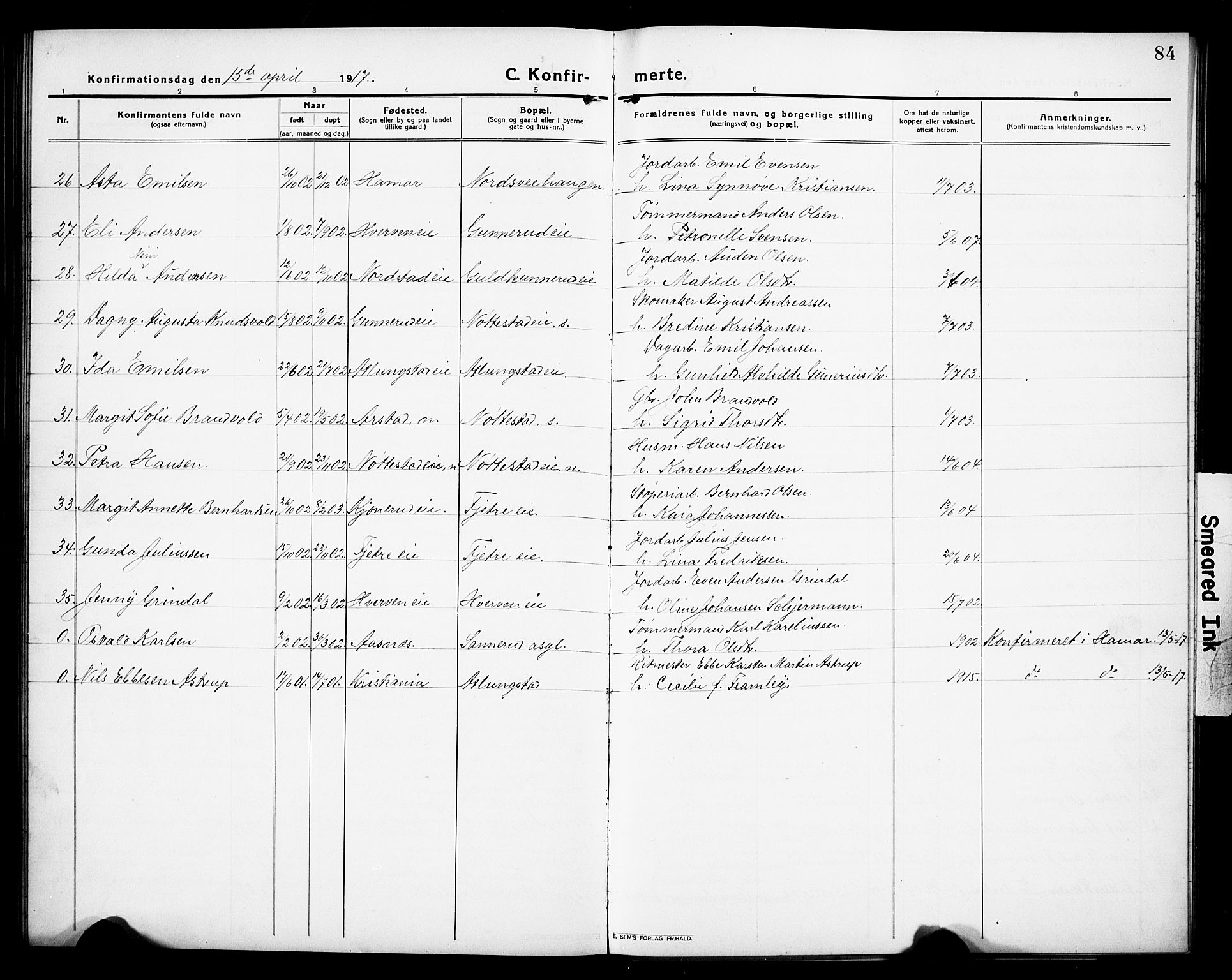 Stange prestekontor, AV/SAH-PREST-002/L/L0015: Parish register (copy) no. 15, 1916-1928, p. 84