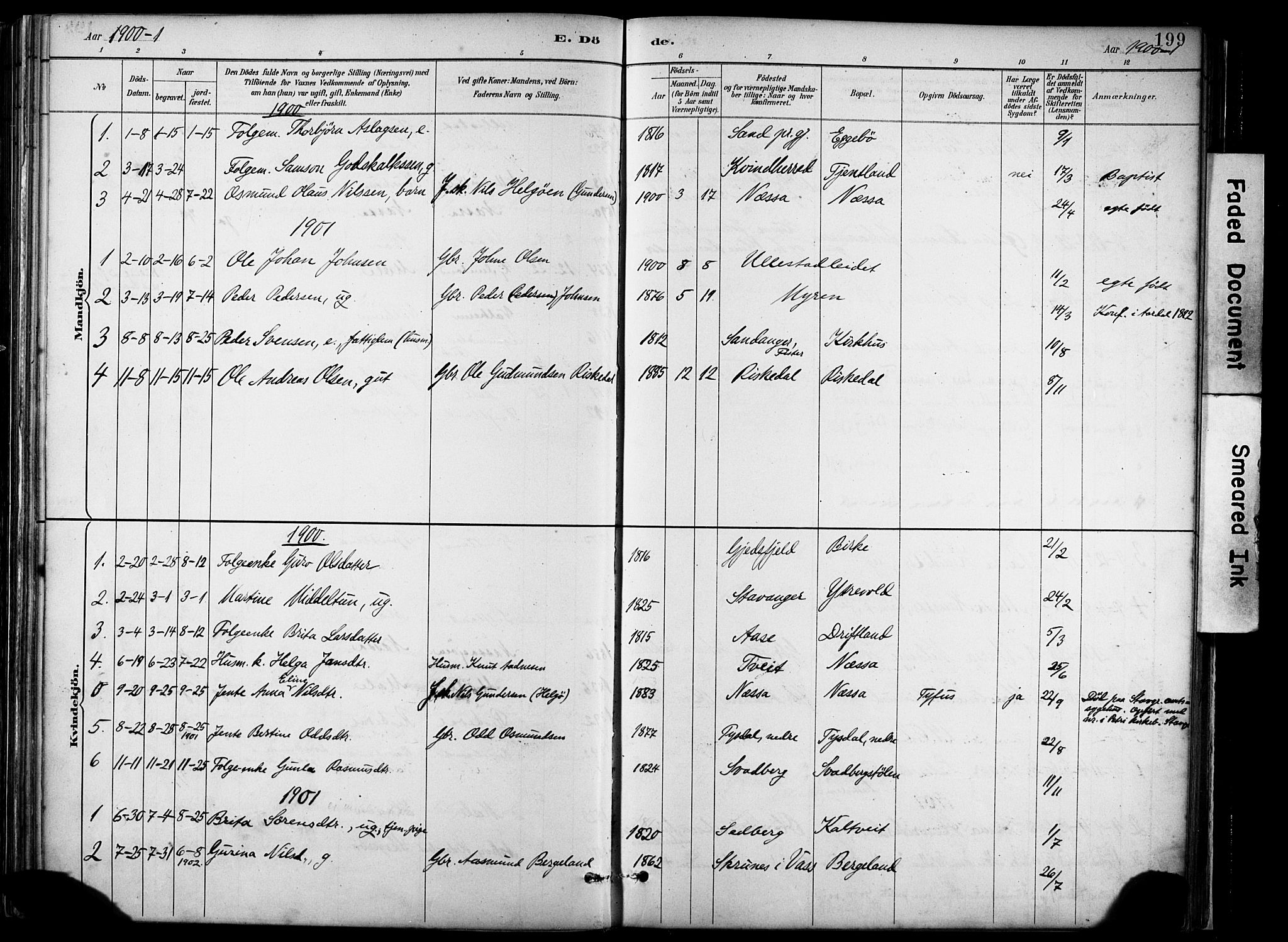 Hjelmeland sokneprestkontor, AV/SAST-A-101843/02/A/L0001: Parish register (official) no. A 16, 1887-1926, p. 199