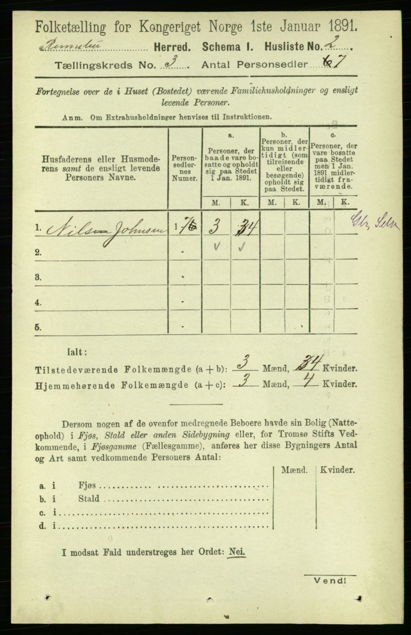 RA, 1891 census for 1635 Rennebu, 1891, p. 1287