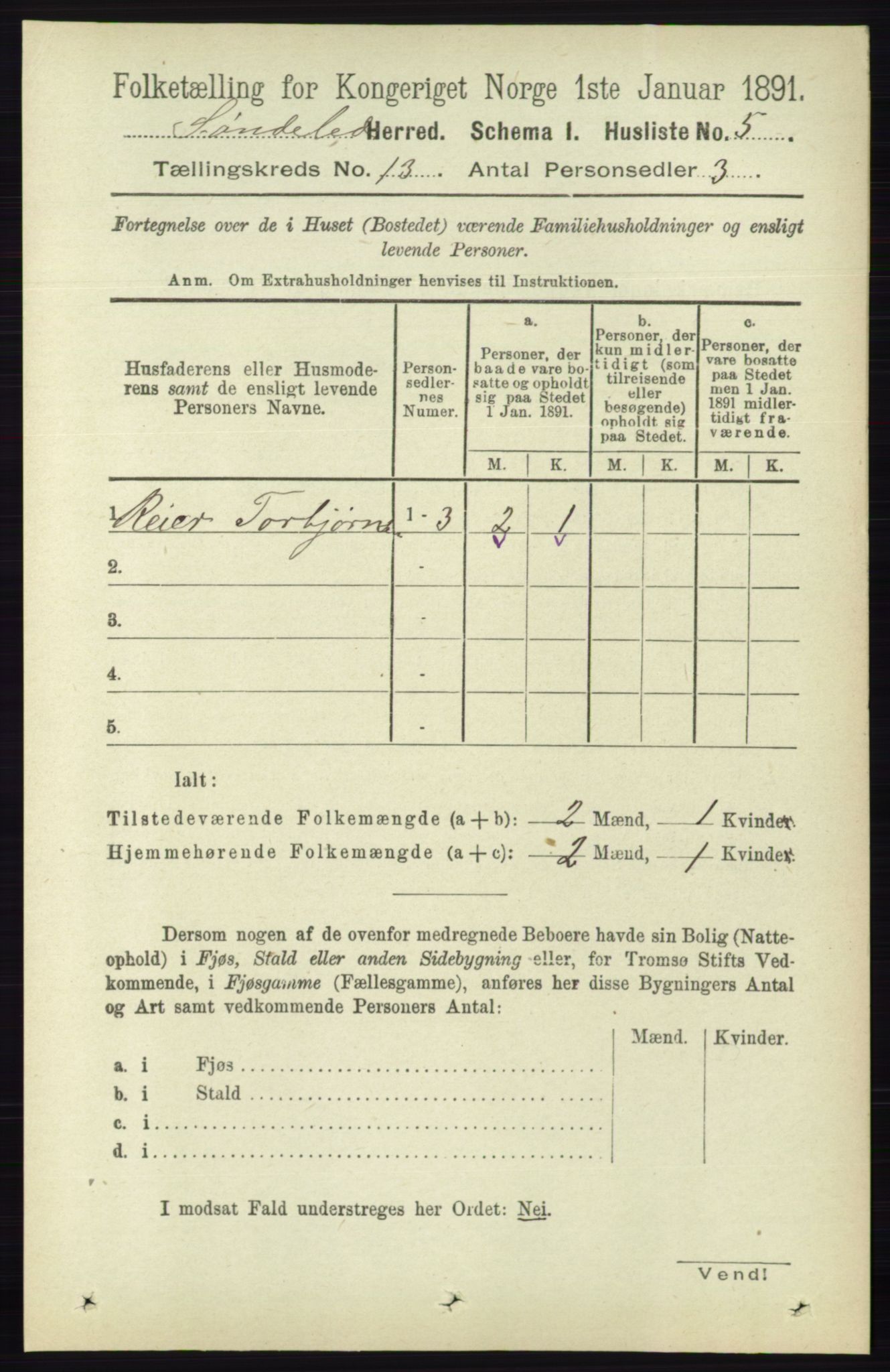 RA, 1891 census for 0913 Søndeled, 1891, p. 3870