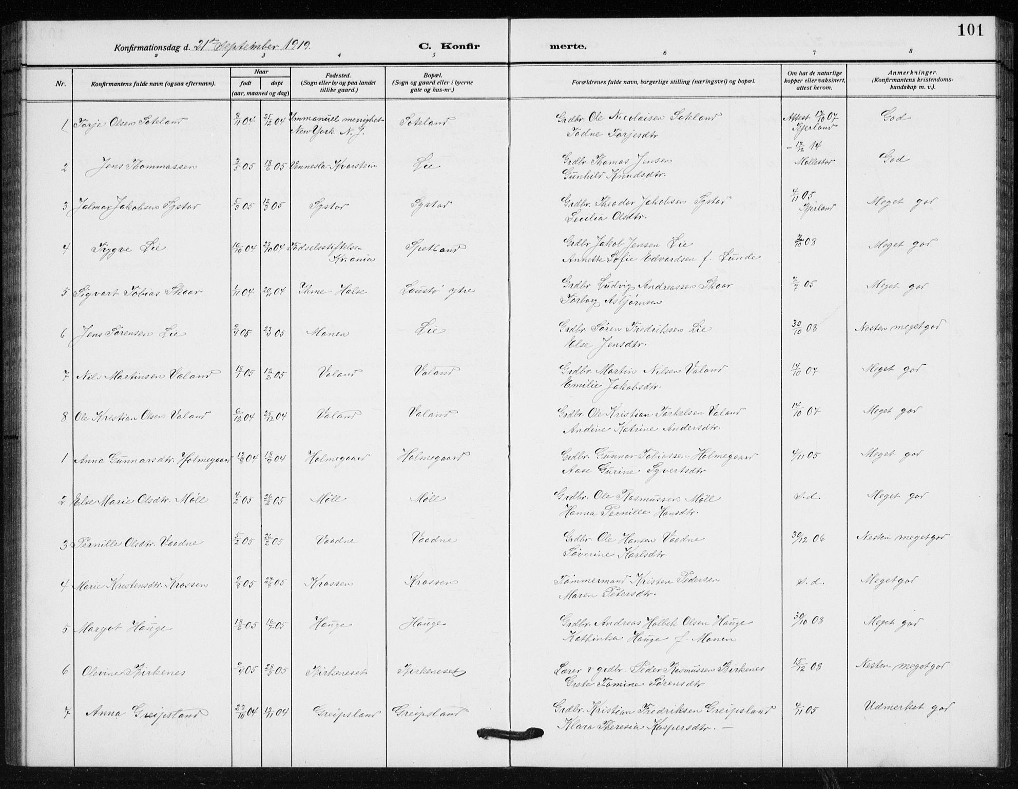 Holum sokneprestkontor, AV/SAK-1111-0022/F/Fb/Fba/L0006: Parish register (copy) no. B 6, 1910-1936, p. 101