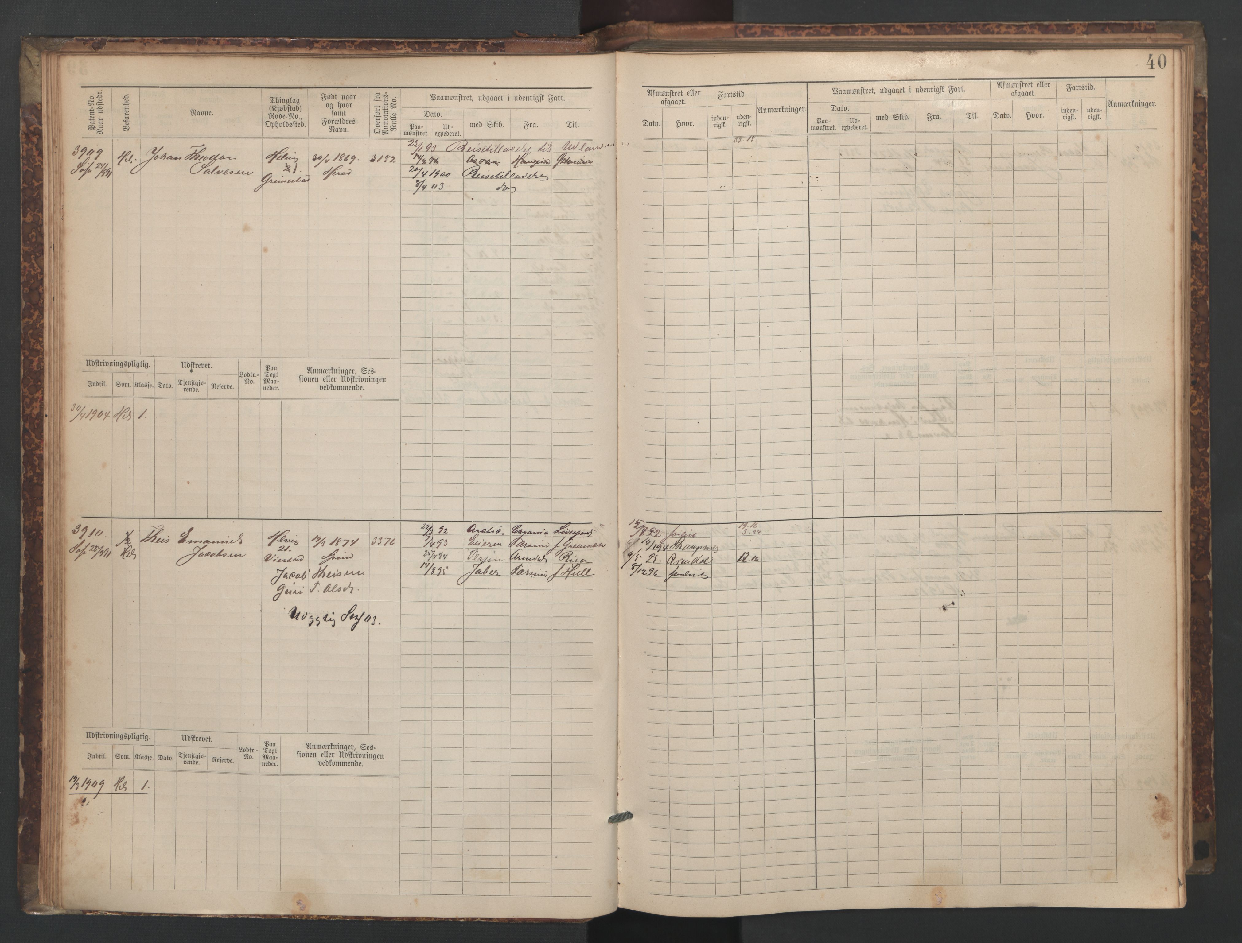 Farsund mønstringskrets, AV/SAK-2031-0017/F/Fb/L0020: Hovedrulle nr 3833-4506, Z-12, 1890-1930, p. 42