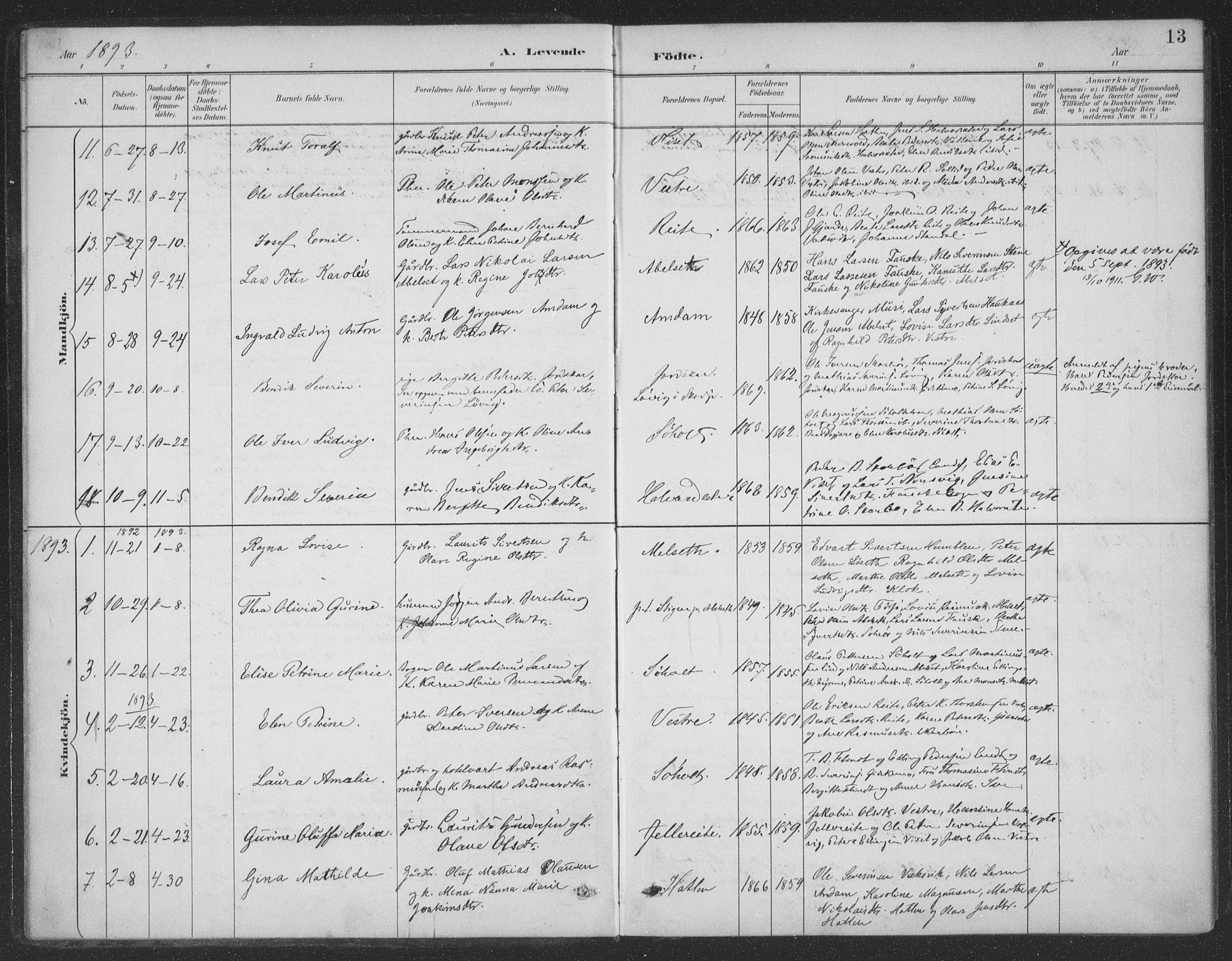 Ministerialprotokoller, klokkerbøker og fødselsregistre - Møre og Romsdal, AV/SAT-A-1454/522/L0316: Parish register (official) no. 522A11, 1890-1911, p. 13