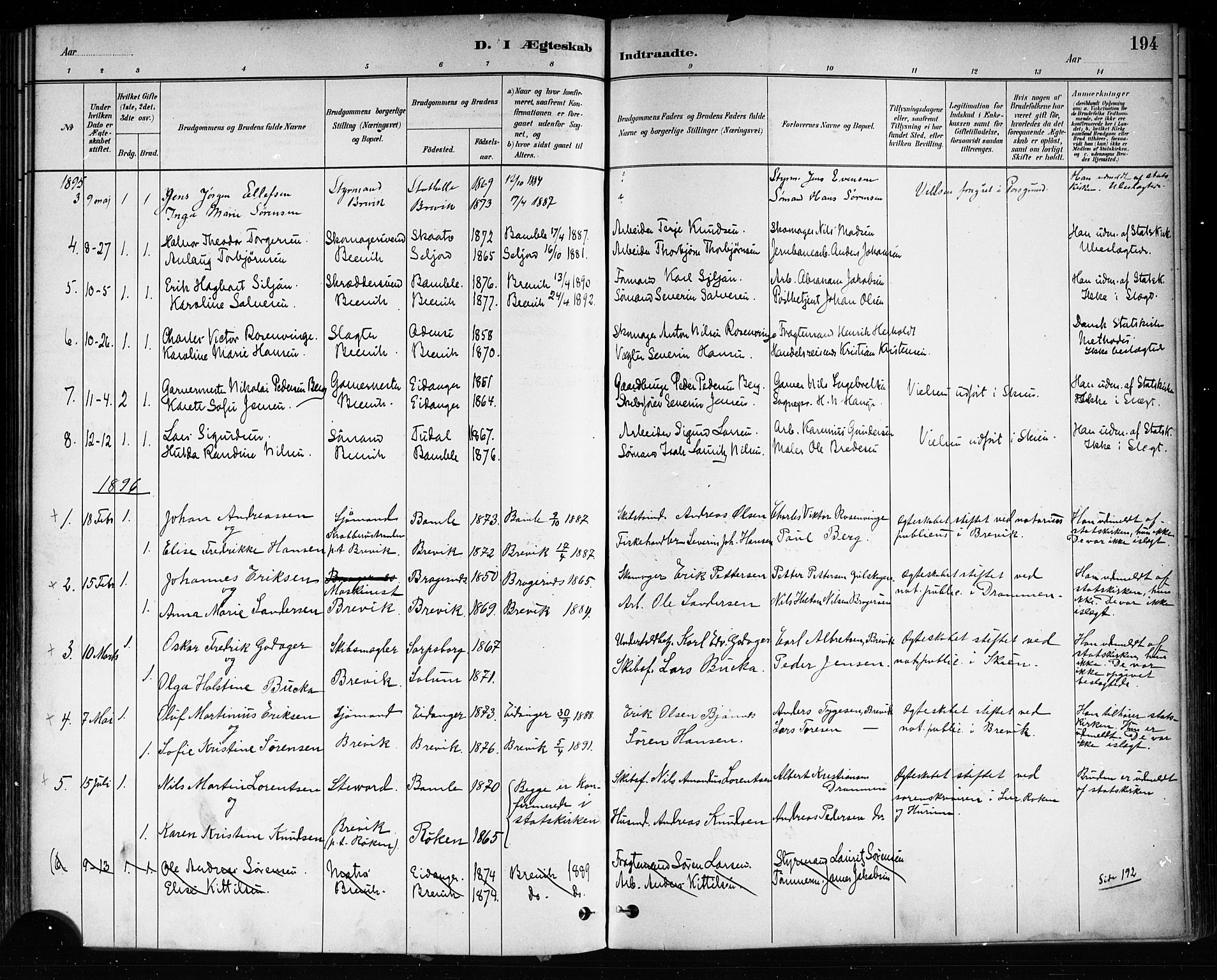 Brevik kirkebøker, SAKO/A-255/F/Fa/L0007: Parish register (official) no. 7, 1882-1900, p. 194