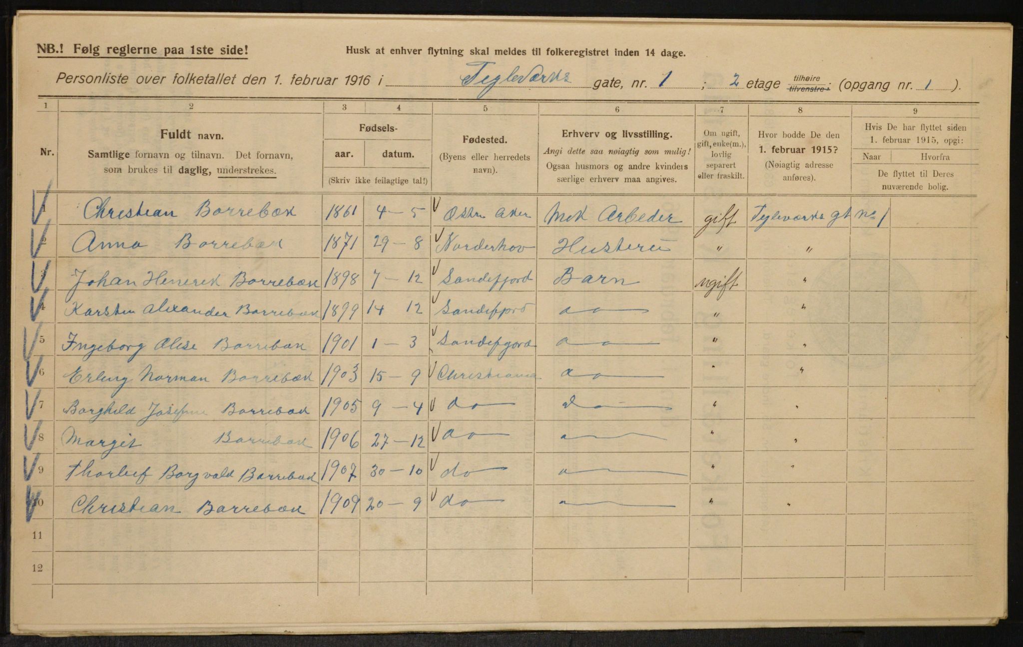 OBA, Municipal Census 1916 for Kristiania, 1916, p. 110339