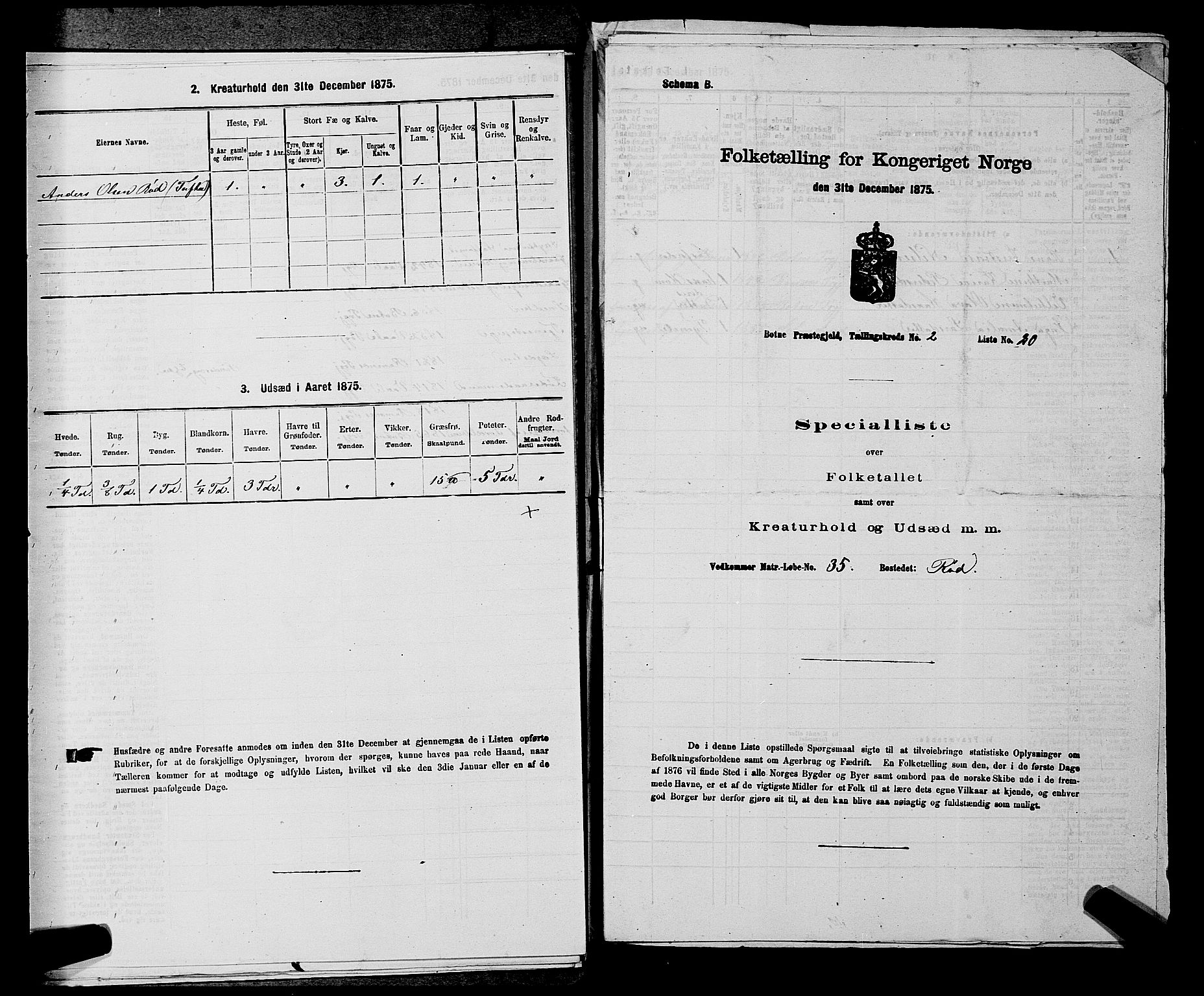 SAKO, 1875 census for 0715P Botne, 1875, p. 198