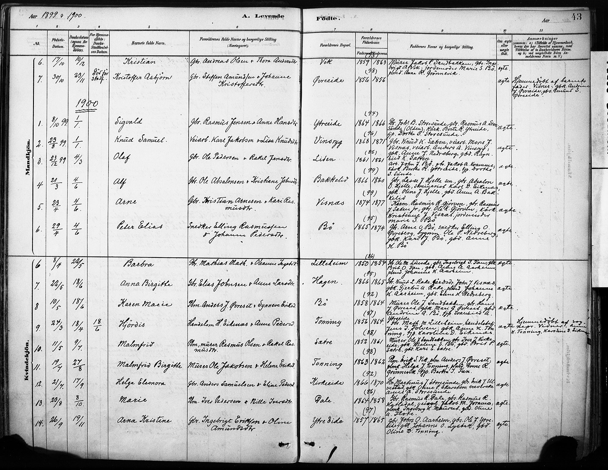 Stryn Sokneprestembete, AV/SAB-A-82501: Parish register (official) no. B 1, 1878-1907, p. 43