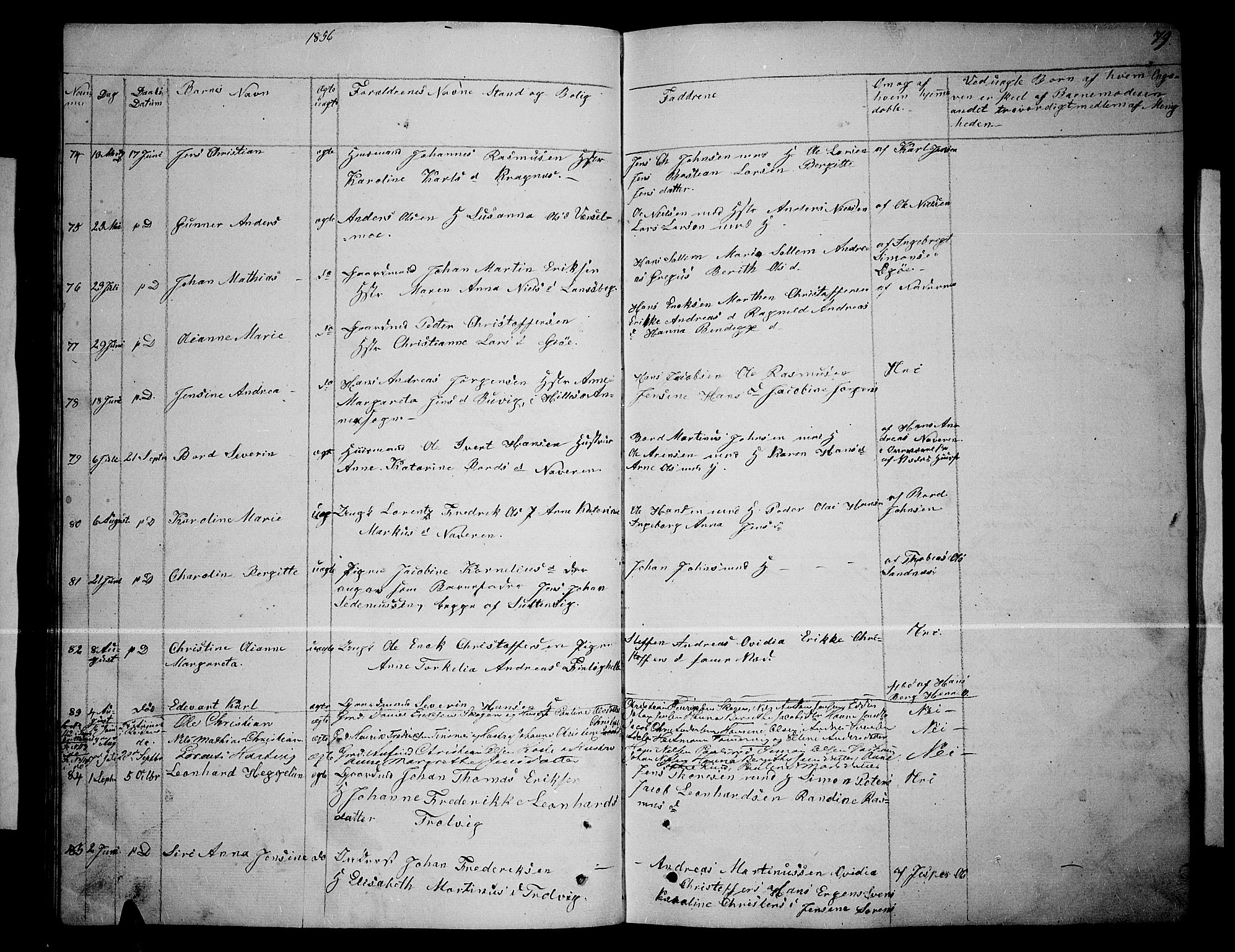 Lenvik sokneprestembete, AV/SATØ-S-1310/H/Ha/Hab/L0003klokker: Parish register (copy) no. 3, 1844-1858, p. 79