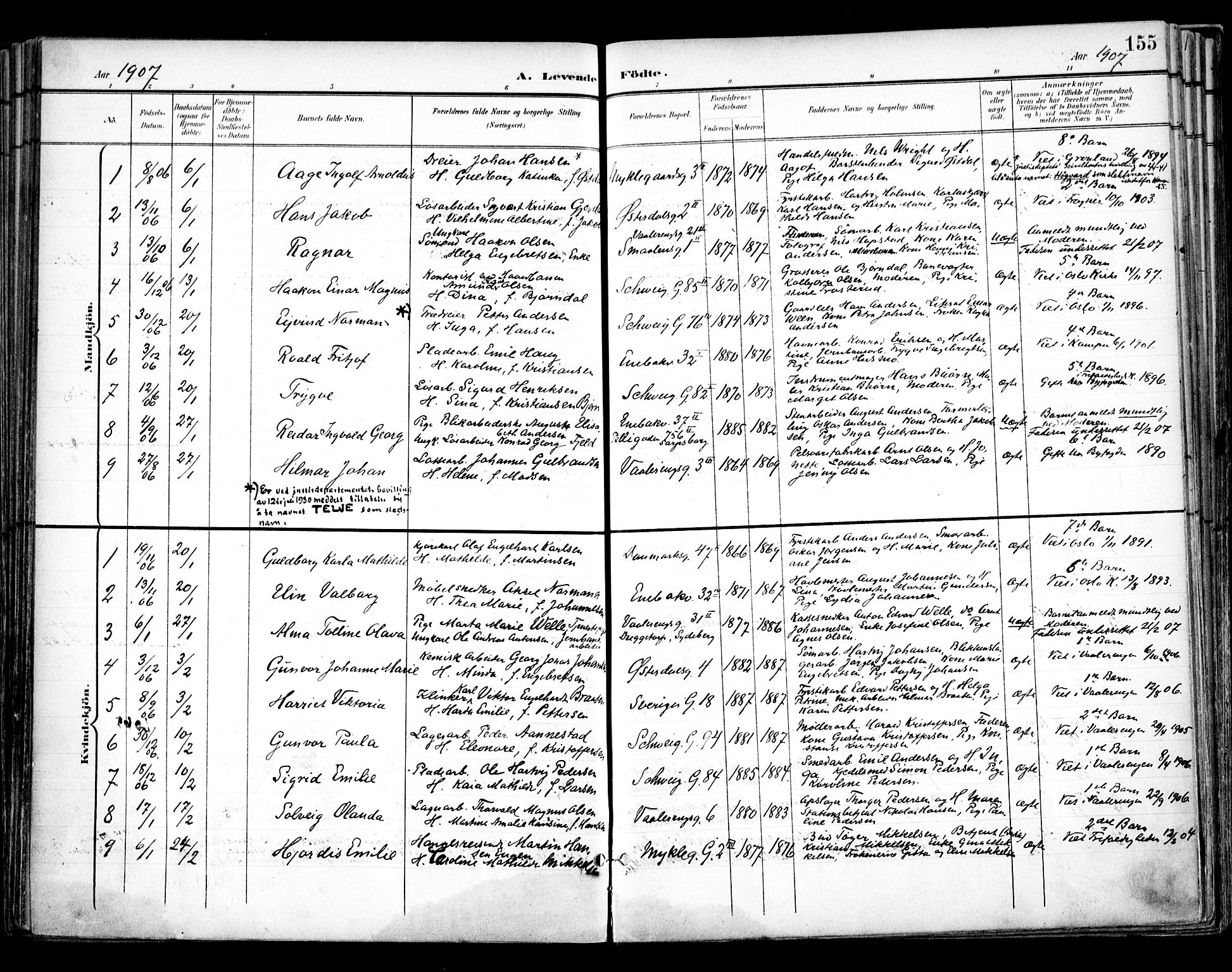 Vålerengen prestekontor Kirkebøker, AV/SAO-A-10878/F/Fa/L0001: Parish register (official) no. 1, 1899-1915, p. 155