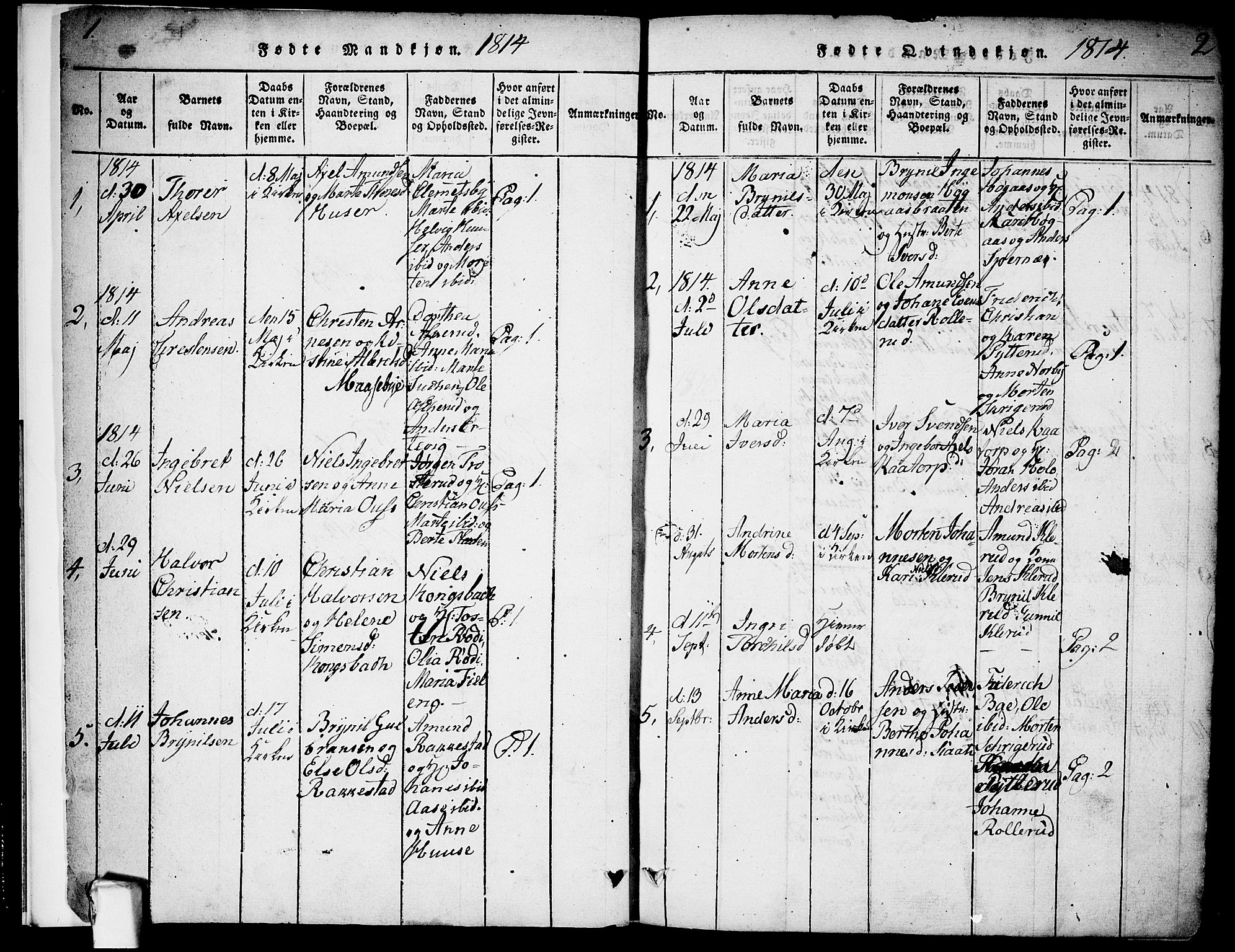 Rødenes prestekontor Kirkebøker, AV/SAO-A-2005/F/Fa/L0004: Parish register (official) no. I 4, 1814-1838, p. 2