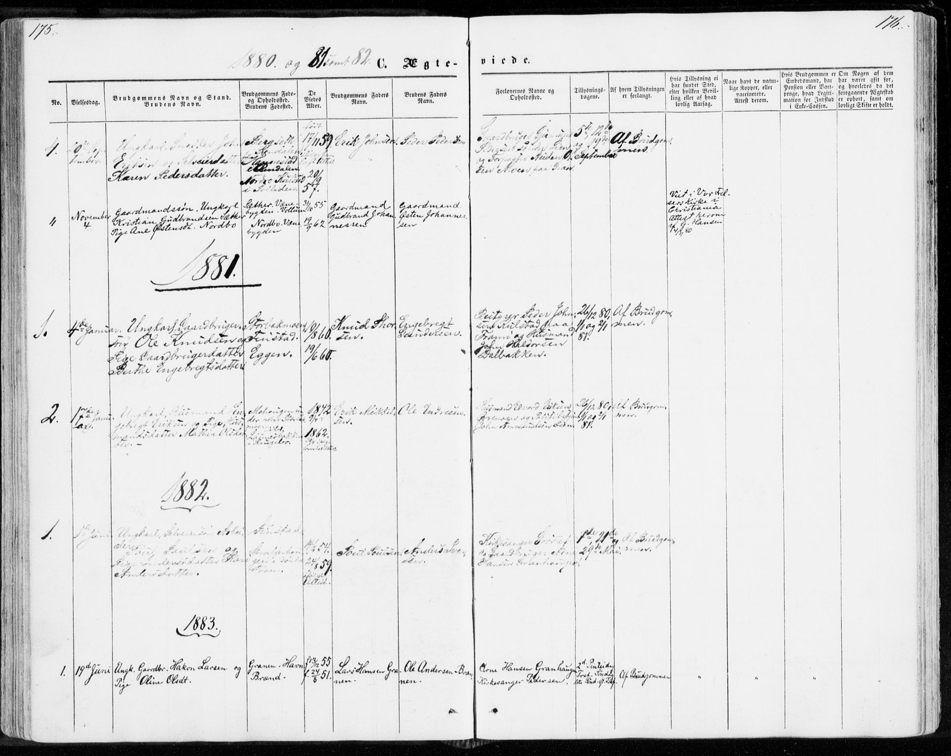 Sollia prestekontor, SAH/PREST-050/H/Ha/Haa/L0001: Parish register (official) no. 1, 1856-1885, p. 175-176