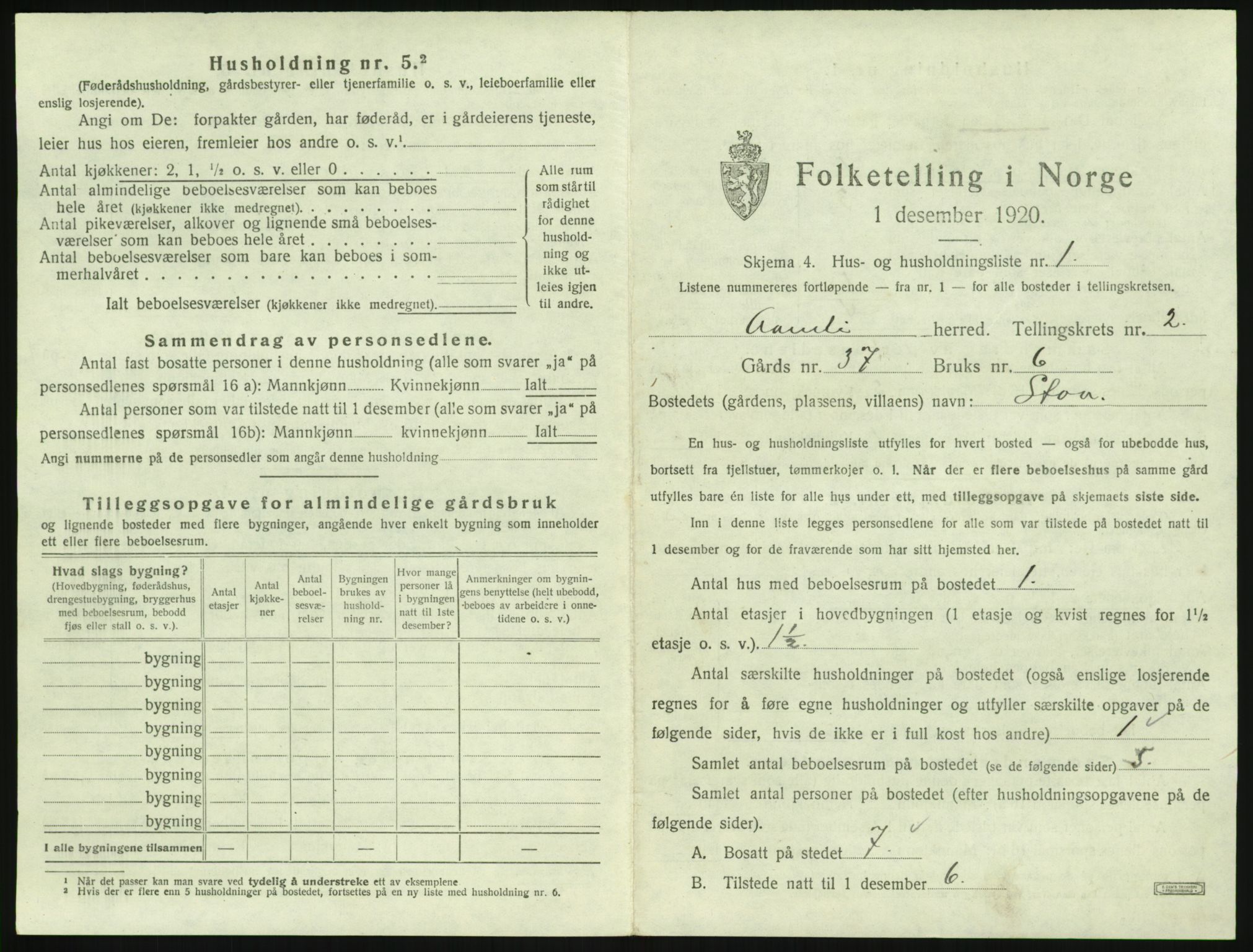 SAK, 1920 census for Åmli, 1920, p. 81