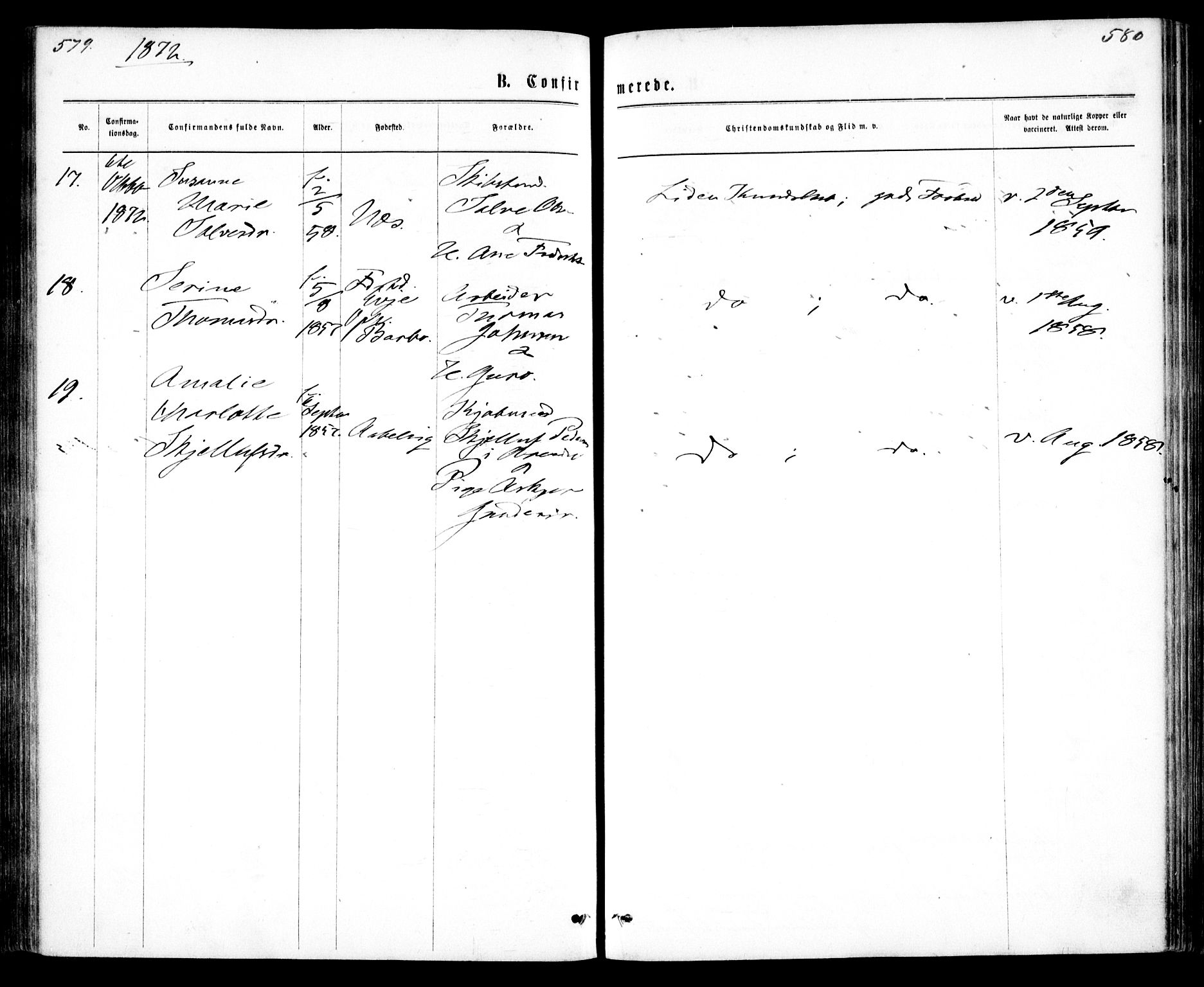 Tromøy sokneprestkontor, AV/SAK-1111-0041/F/Fa/L0008: Parish register (official) no. A 8, 1870-1877, p. 579-580