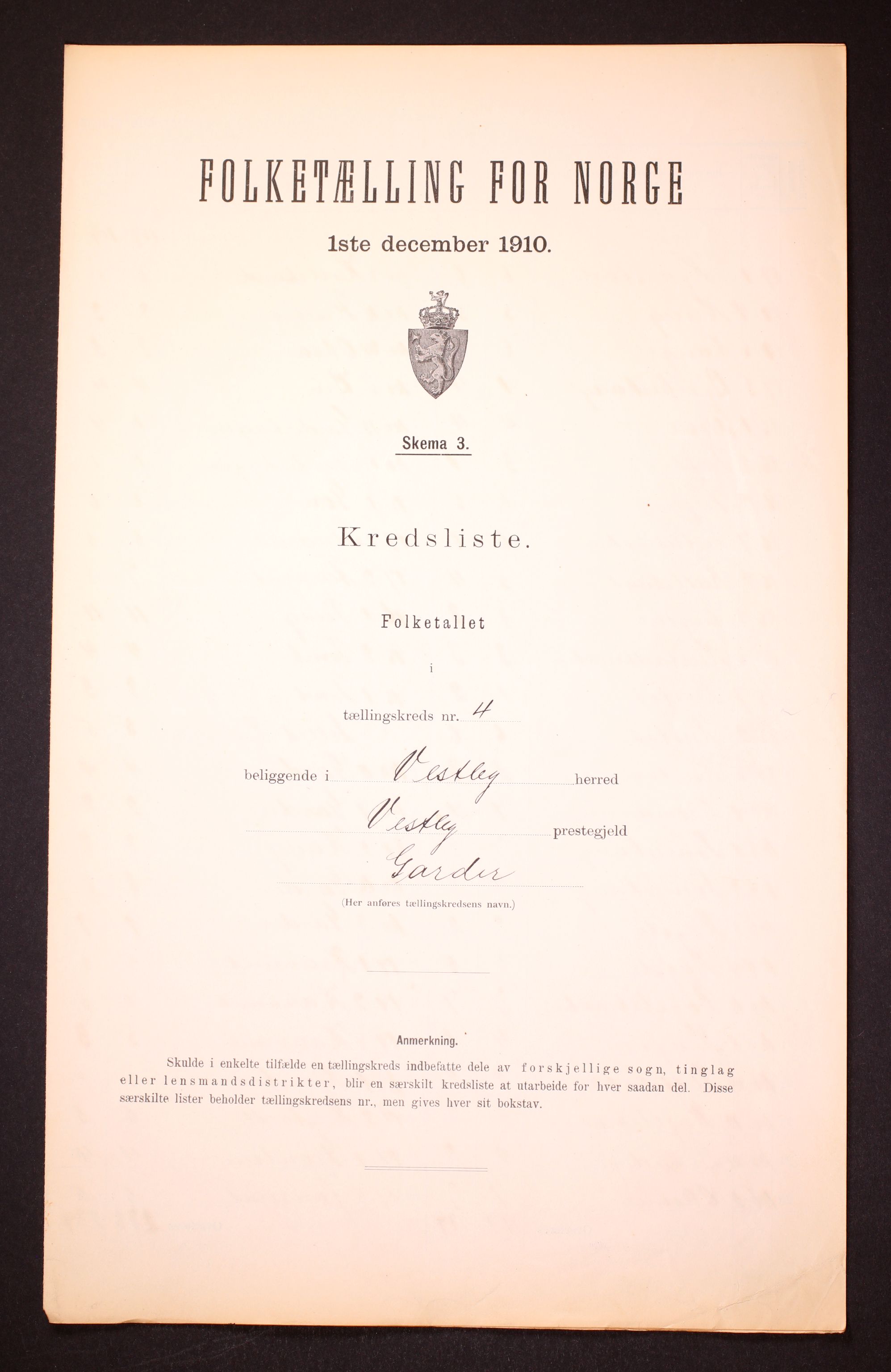 RA, 1910 census for Vestby, 1910, p. 19