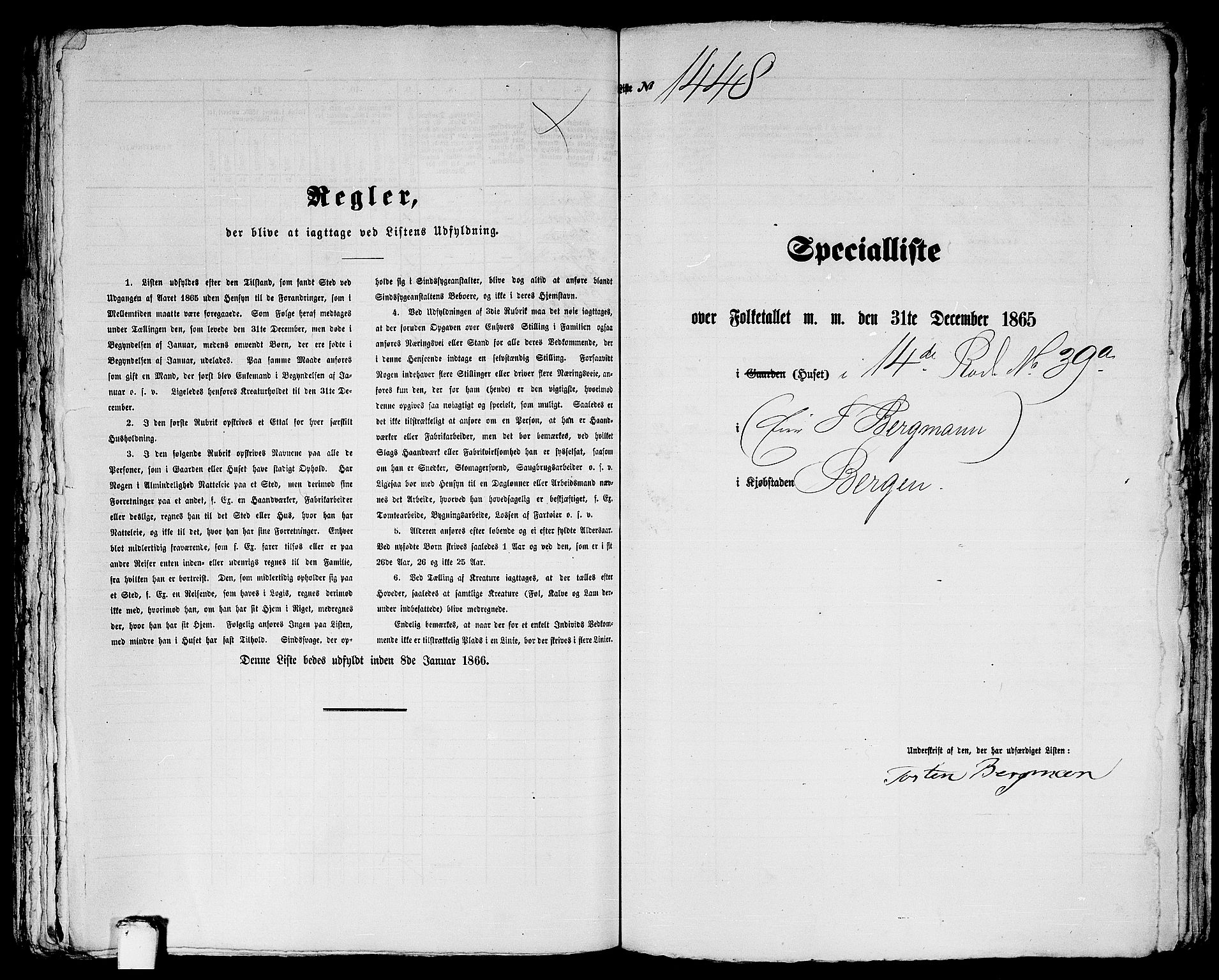 RA, 1865 census for Bergen, 1865, p. 2961