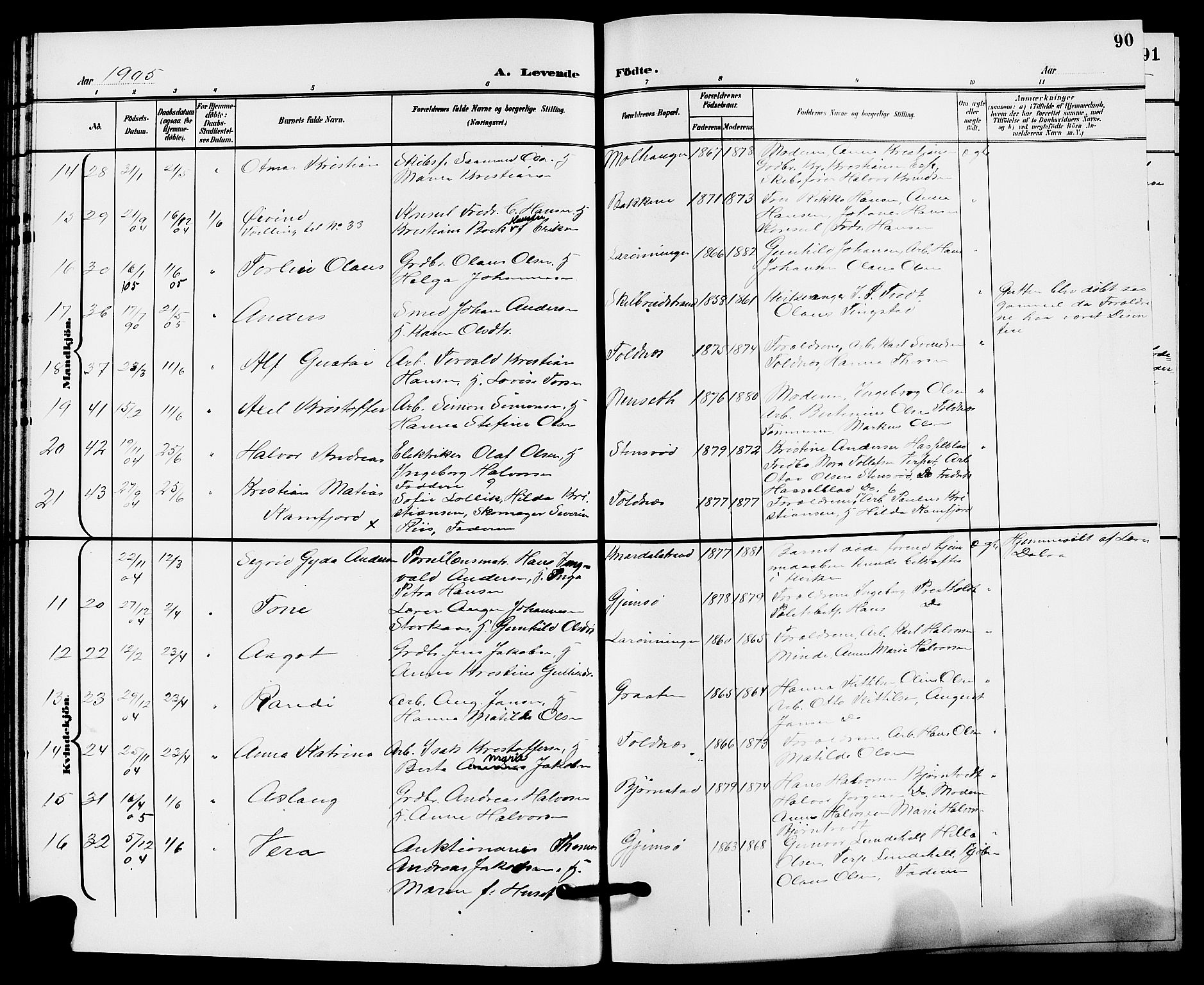 Solum kirkebøker, AV/SAKO-A-306/G/Ga/L0008: Parish register (copy) no. I 8, 1898-1909, p. 90