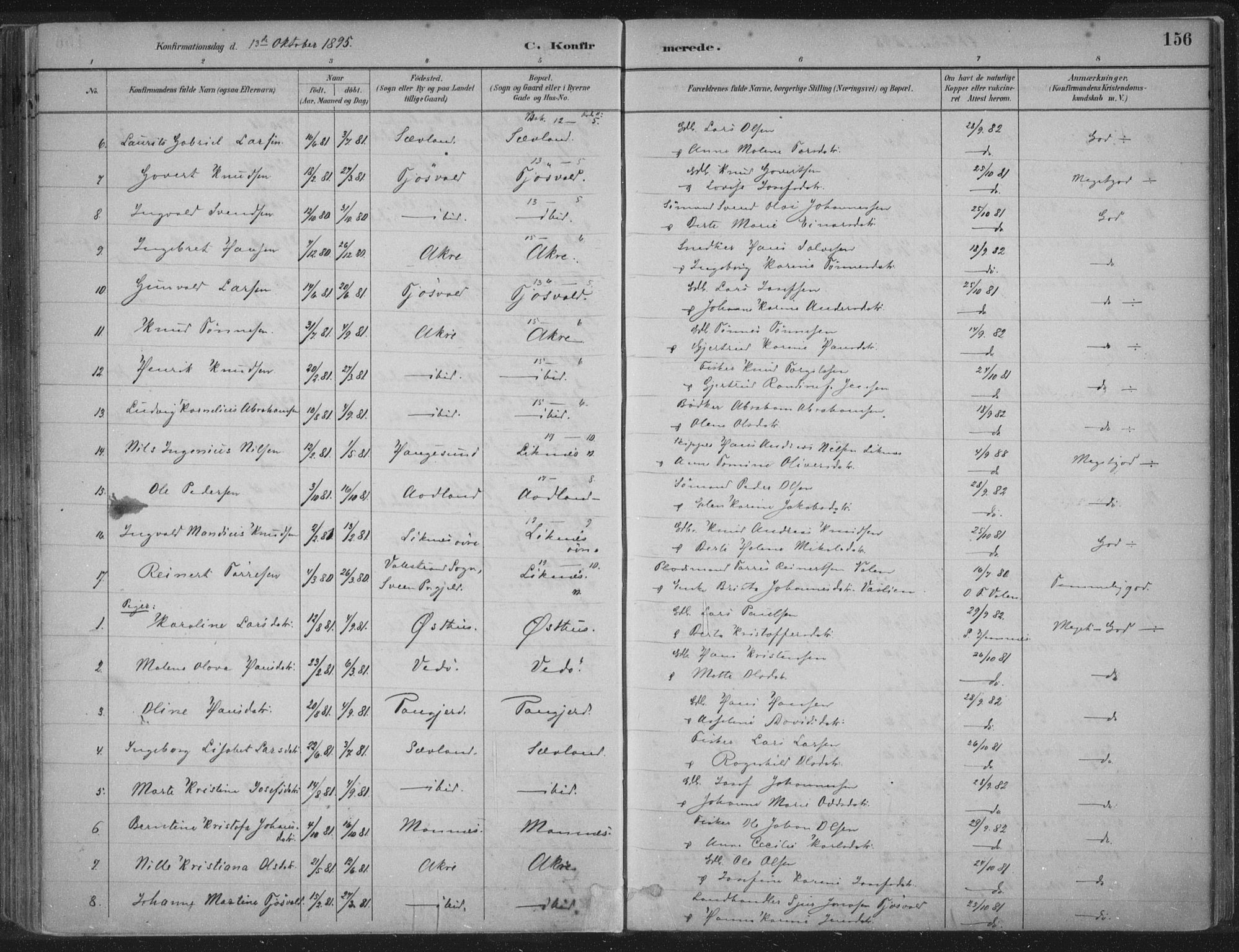 Kopervik sokneprestkontor, AV/SAST-A-101850/H/Ha/Haa/L0004: Parish register (official) no. A 4, 1882-1905, p. 156