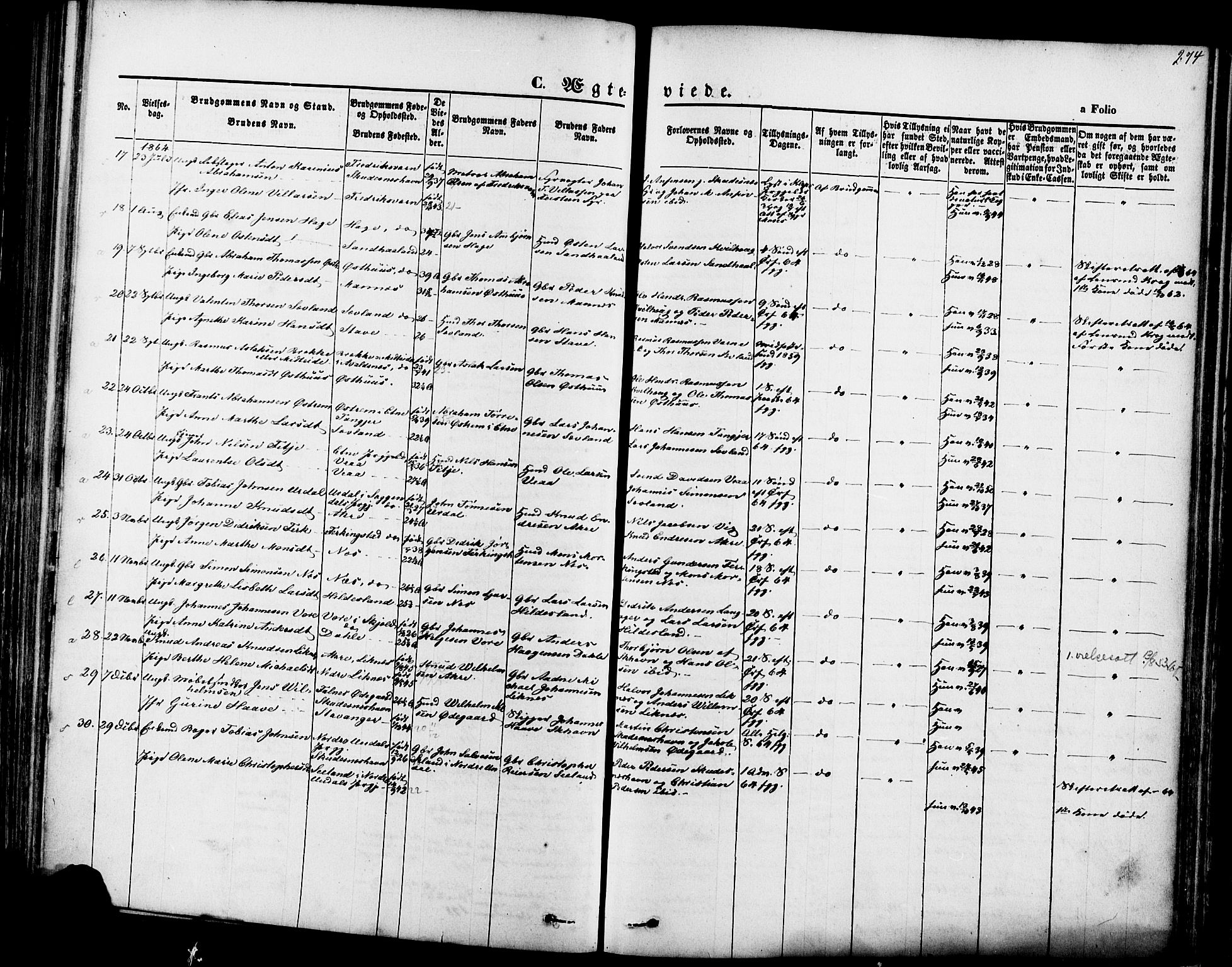 Skudenes sokneprestkontor, SAST/A -101849/H/Ha/Haa/L0006: Parish register (official) no. A 4, 1864-1881, p. 274
