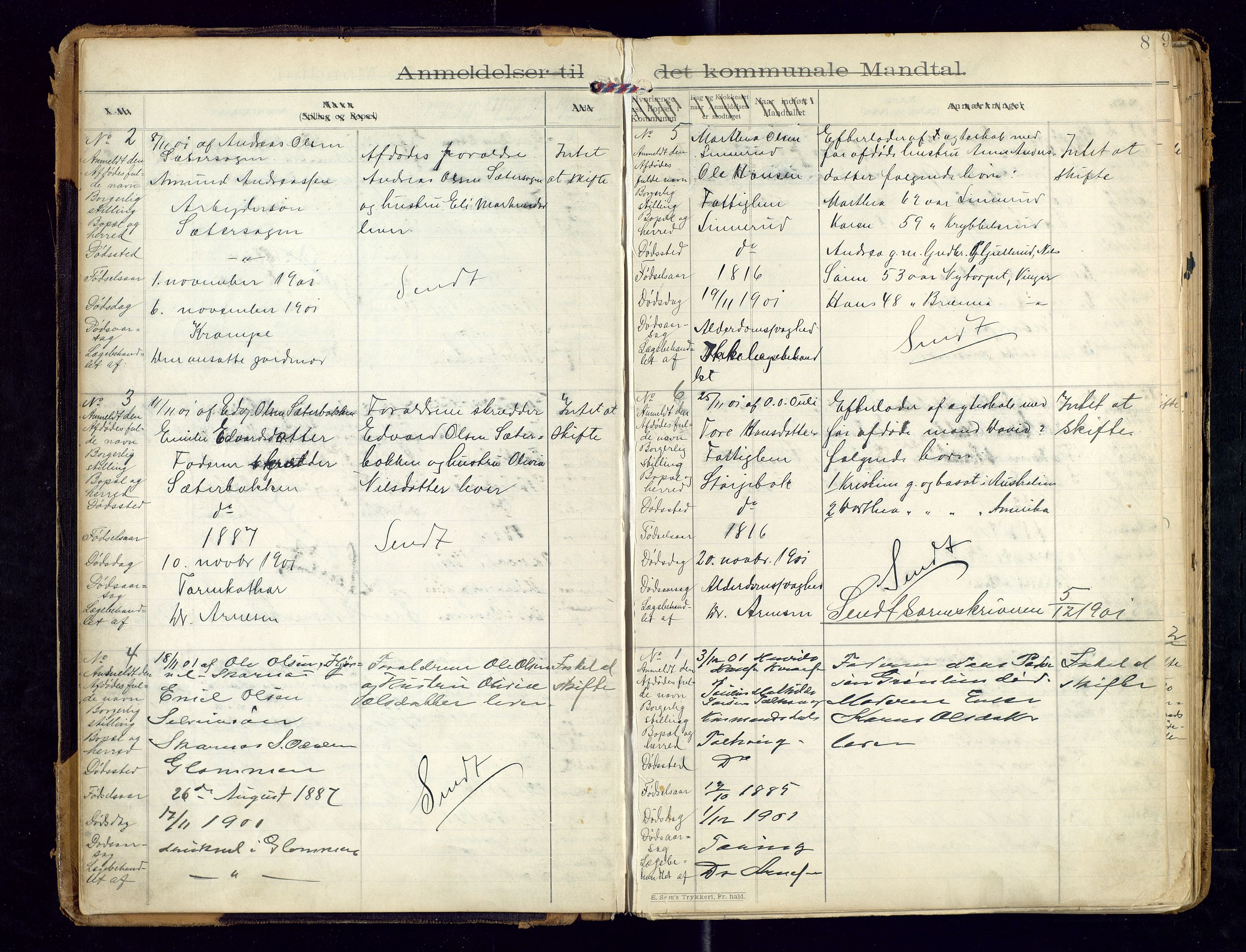 Sør-Odal lensmannskontor, SAH/LHS-022/H/Hb/L0001/0002: Protokoller over anmeldte dødsfall / Protokoll over anmeldte dødsfall, 1901-1913, p. 8