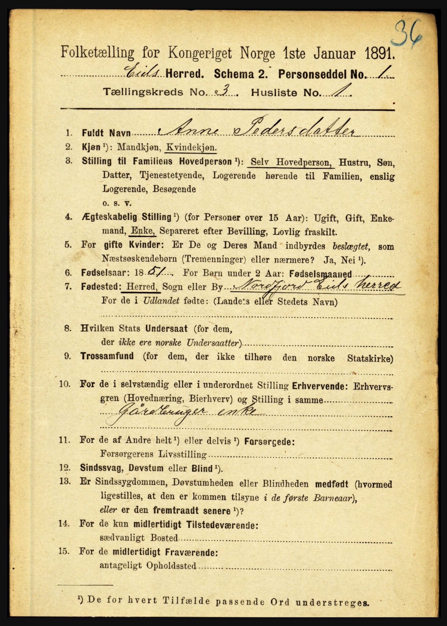 RA, 1891 census for 1443 Eid, 1891, p. 536