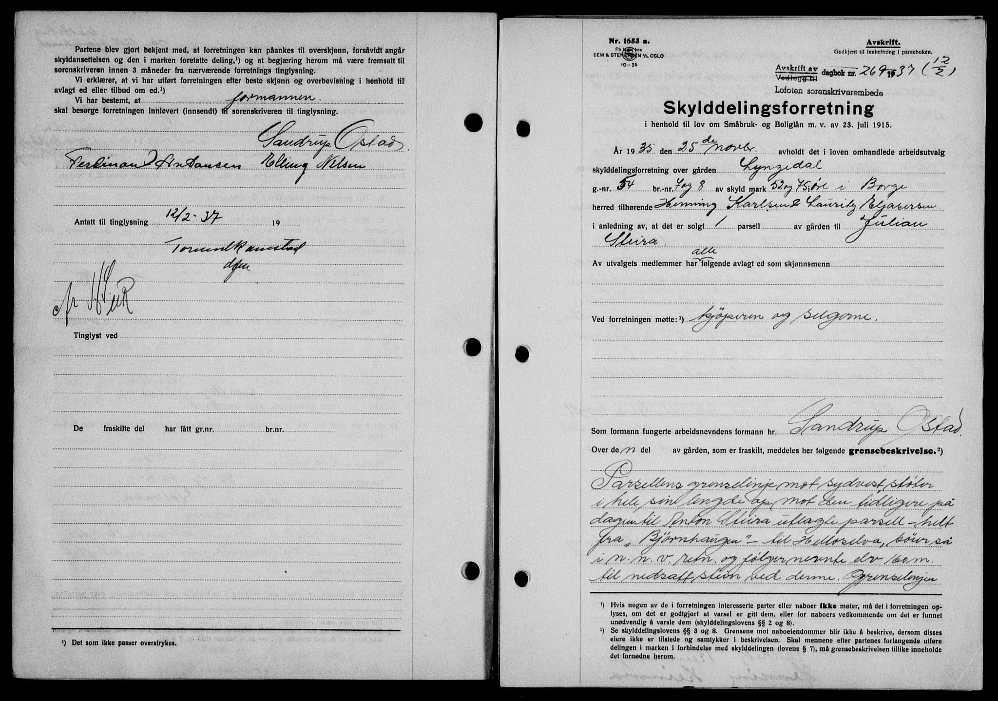 Lofoten sorenskriveri, SAT/A-0017/1/2/2C/L0001a: Mortgage book no. 1a, 1936-1937, Diary no: : 269/1937