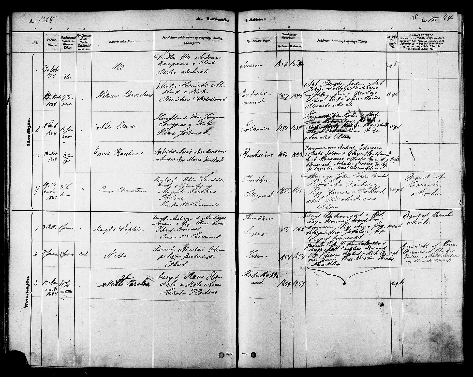 Ministerialprotokoller, klokkerbøker og fødselsregistre - Sør-Trøndelag, SAT/A-1456/606/L0294: Parish register (official) no. 606A09, 1878-1886, p. 164