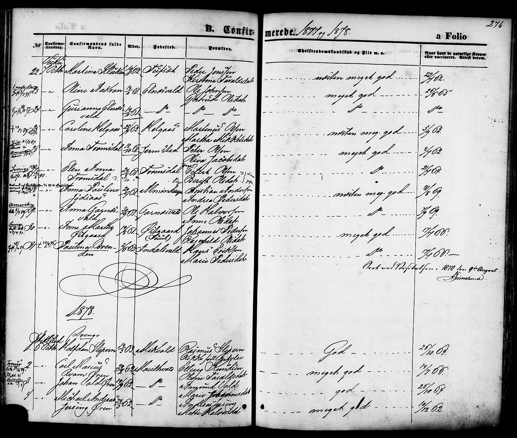 Ministerialprotokoller, klokkerbøker og fødselsregistre - Nord-Trøndelag, SAT/A-1458/723/L0242: Parish register (official) no. 723A11, 1870-1880, p. 276