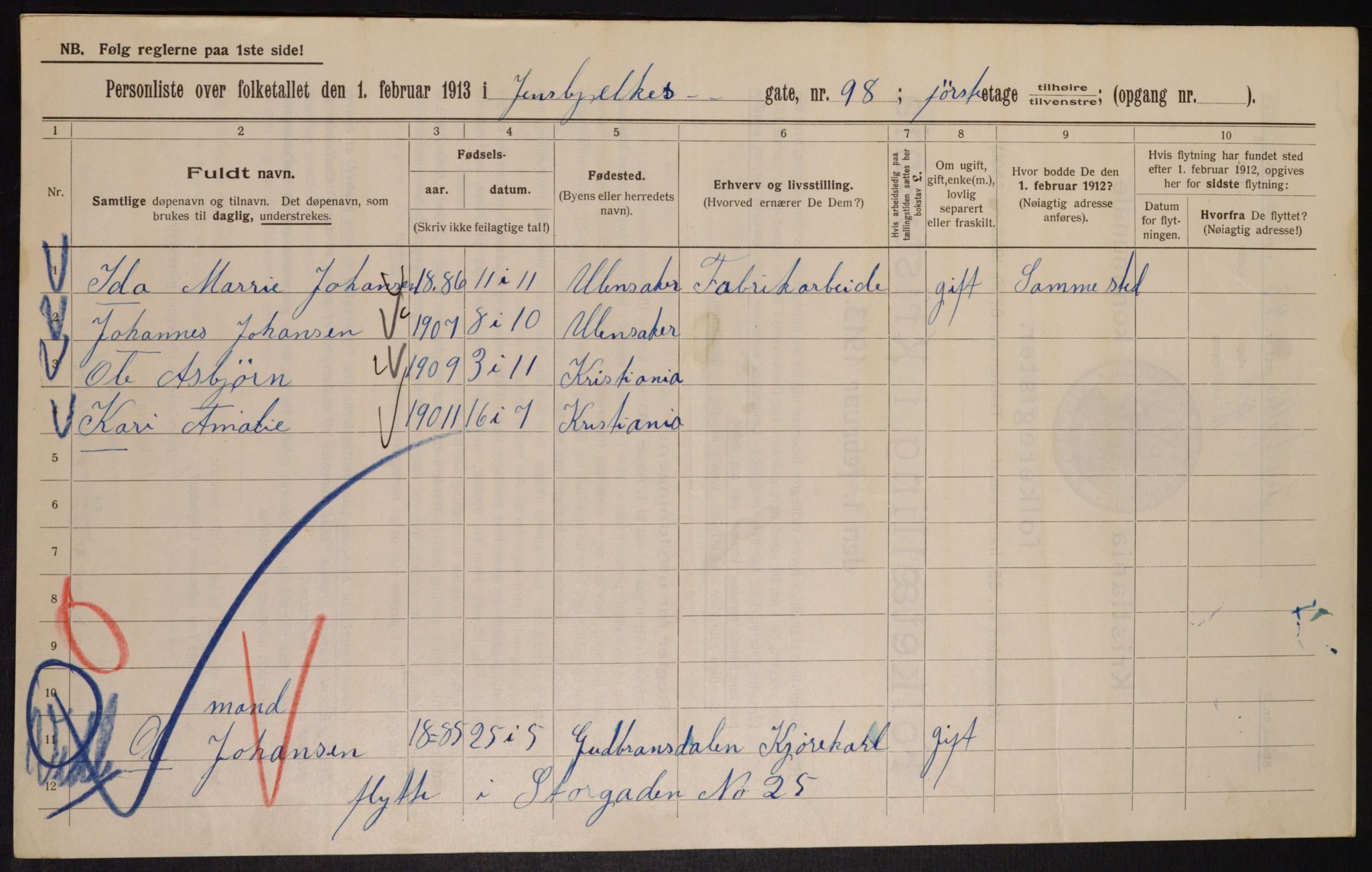 OBA, Municipal Census 1913 for Kristiania, 1913, p. 46553