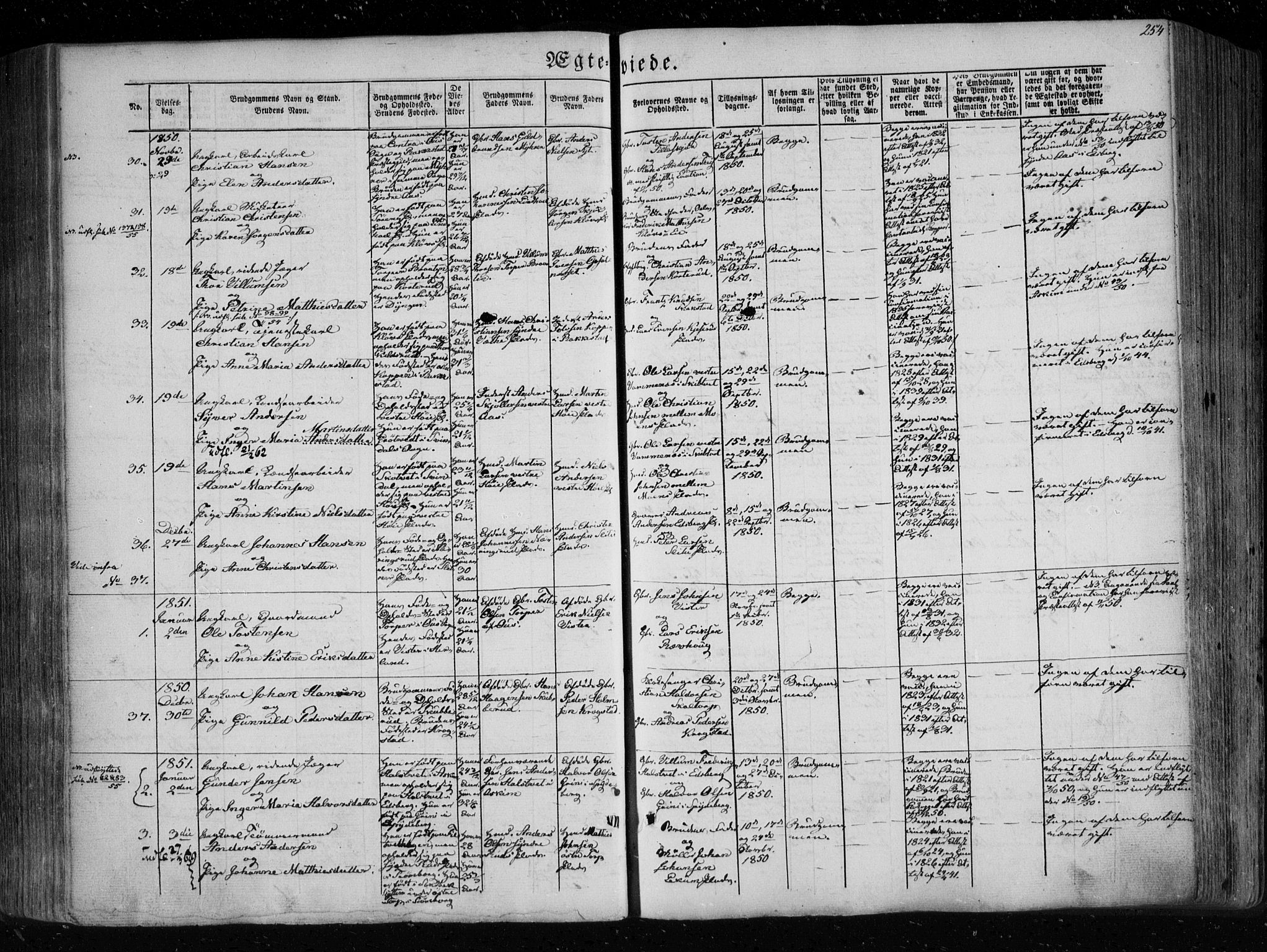Eidsberg prestekontor Kirkebøker, SAO/A-10905/F/Fa/L0009: Parish register (official) no. I 9, 1849-1856, p. 254