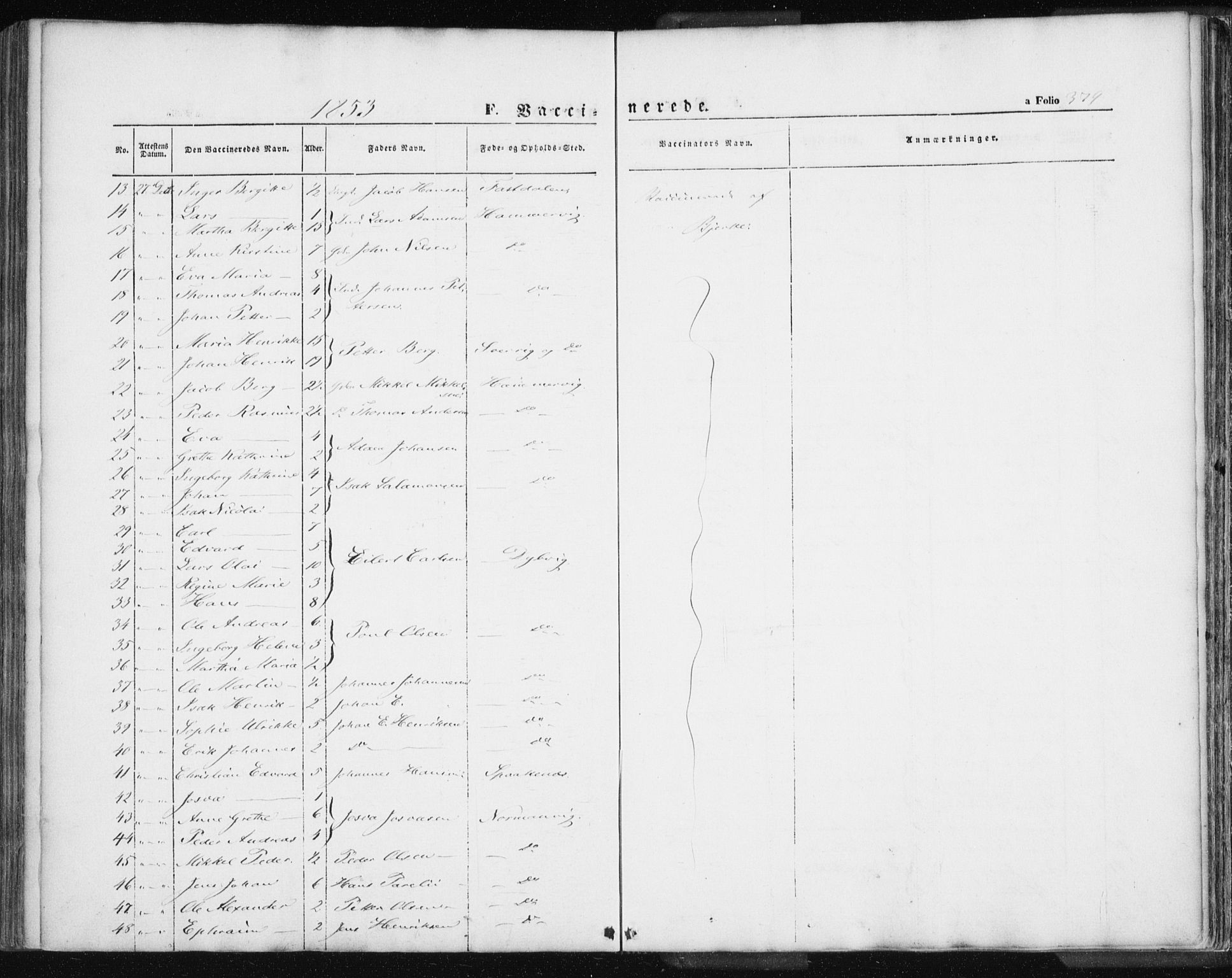 Lyngen sokneprestembete, SATØ/S-1289/H/He/Hea/L0004kirke: Parish register (official) no. 4, 1839-1858, p. 379