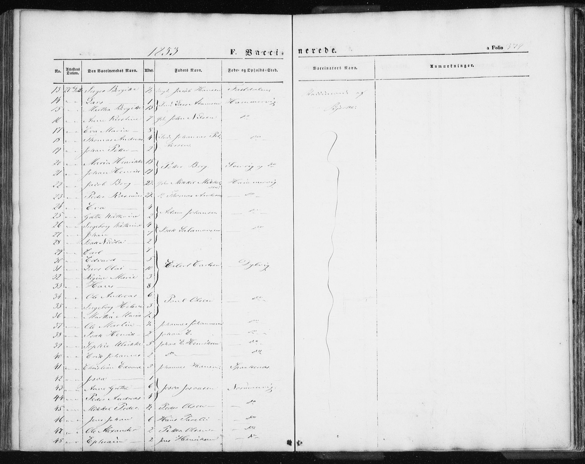 Lyngen sokneprestembete, AV/SATØ-S-1289/H/He/Hea/L0004kirke: Parish register (official) no. 4, 1839-1858, p. 379