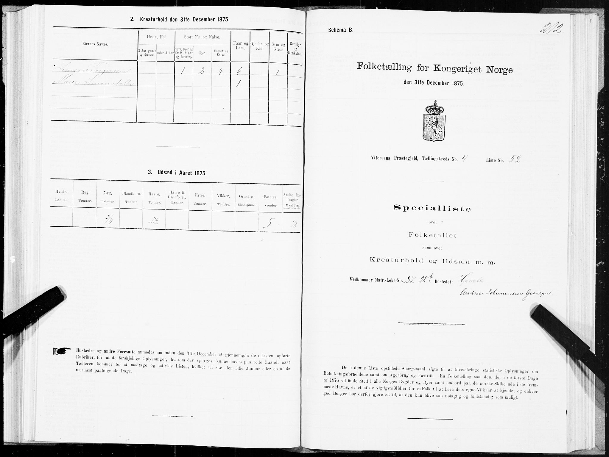 SAT, 1875 census for 1722P Ytterøy, 1875, p. 2212