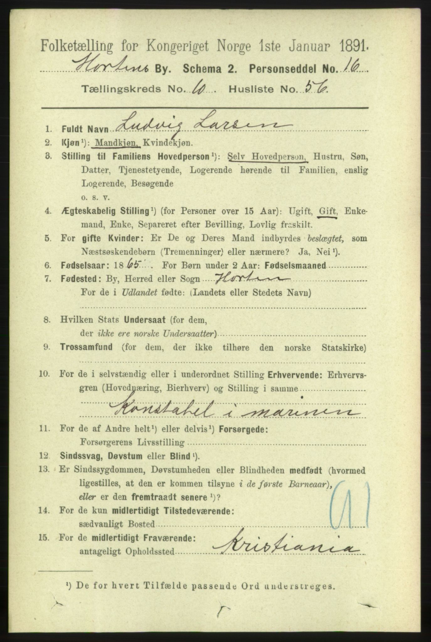 RA, 1891 census for 0703 Horten, 1891, p. 6551