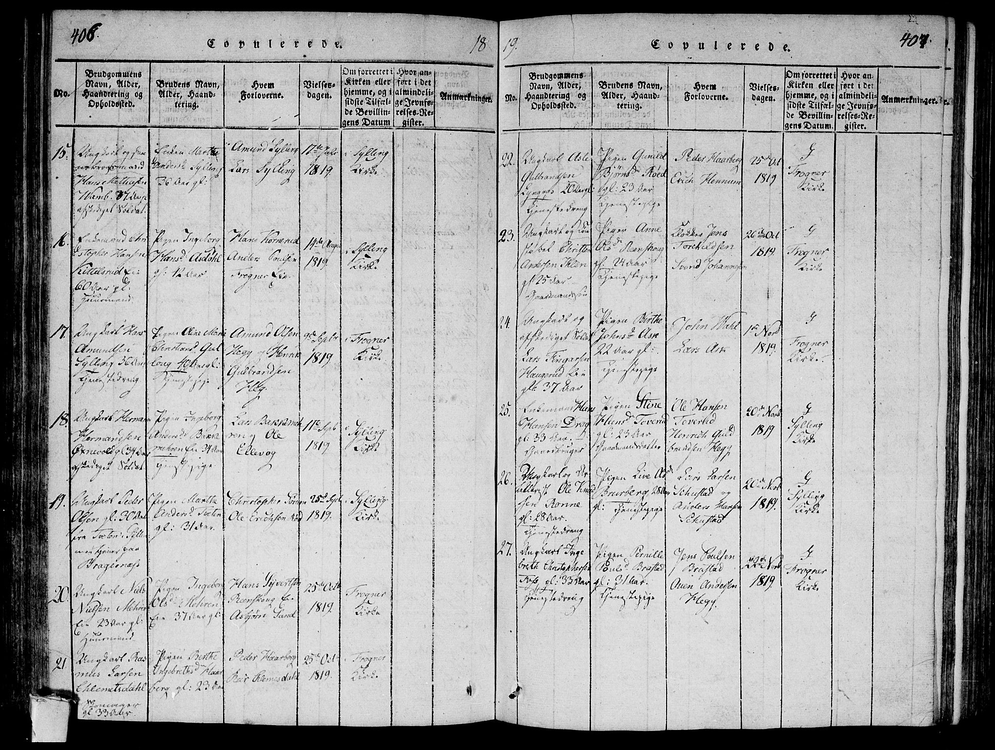 Lier kirkebøker, SAKO/A-230/F/Fa/L0008: Parish register (official) no. I 8, 1813-1825, p. 406-407