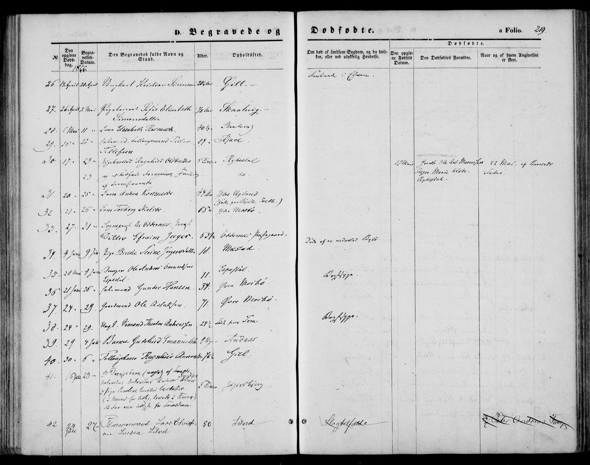 Oddernes sokneprestkontor, AV/SAK-1111-0033/F/Fa/Faa/L0008: Parish register (official) no. A 8, 1864-1880, p. 219