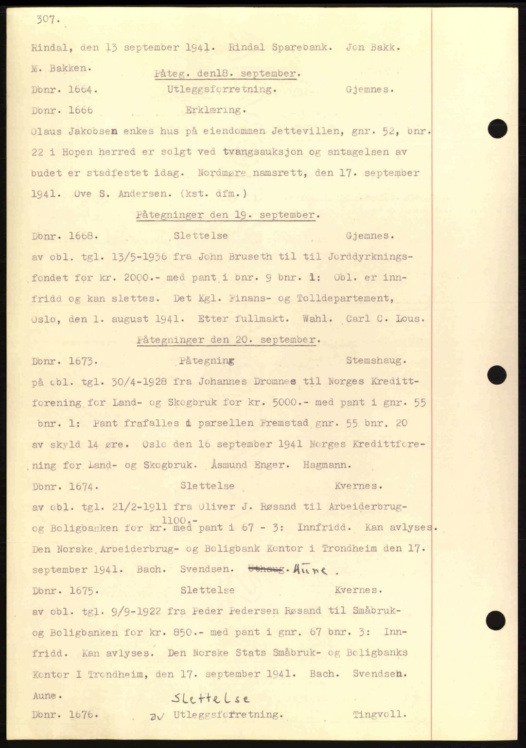 Nordmøre sorenskriveri, AV/SAT-A-4132/1/2/2Ca: Mortgage book no. C81, 1940-1945, Diary no: : 1664/1941