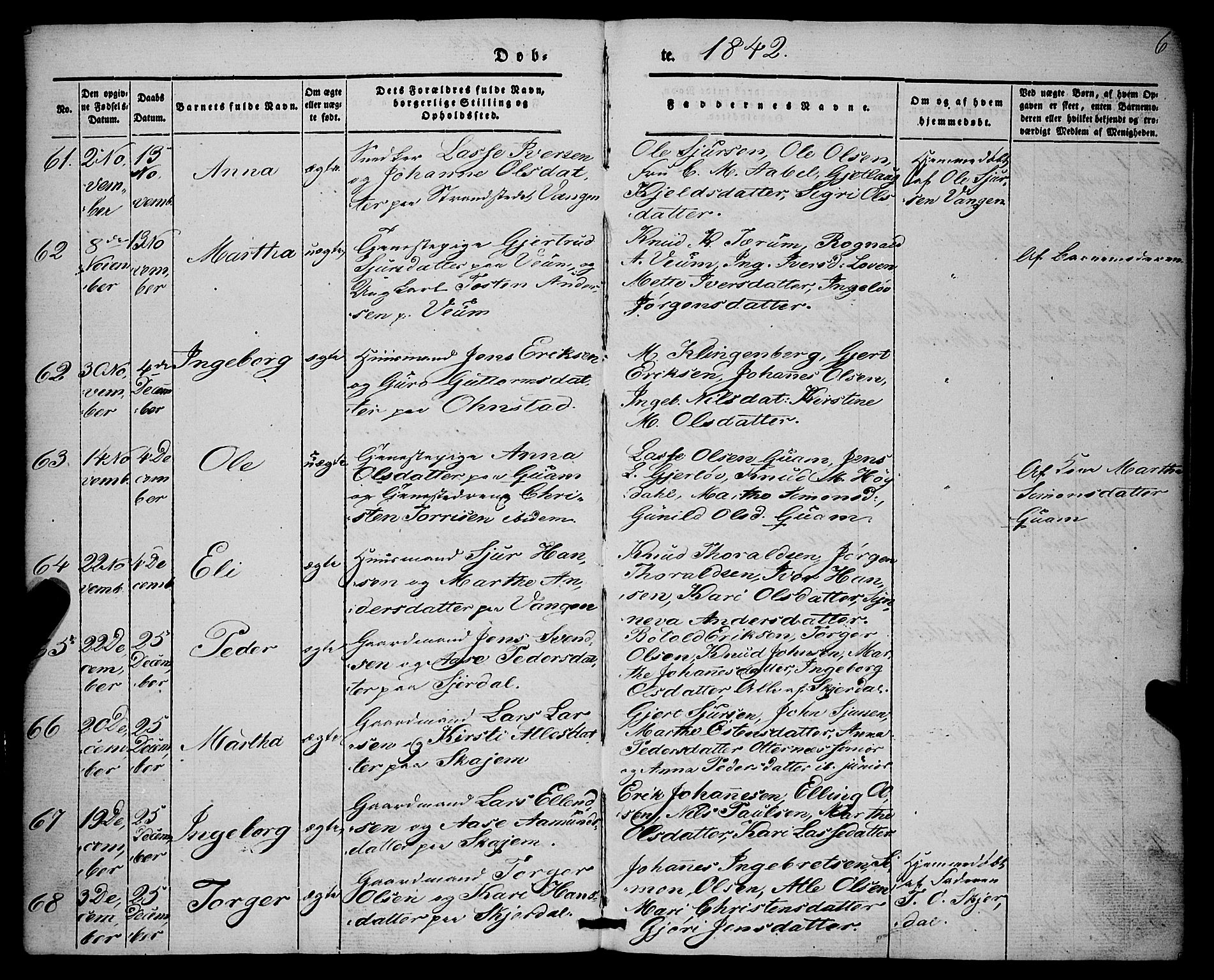 Aurland sokneprestembete, AV/SAB-A-99937/H/Ha/Haa/L0007: Parish register (official) no. A 7, 1842-1853, p. 6