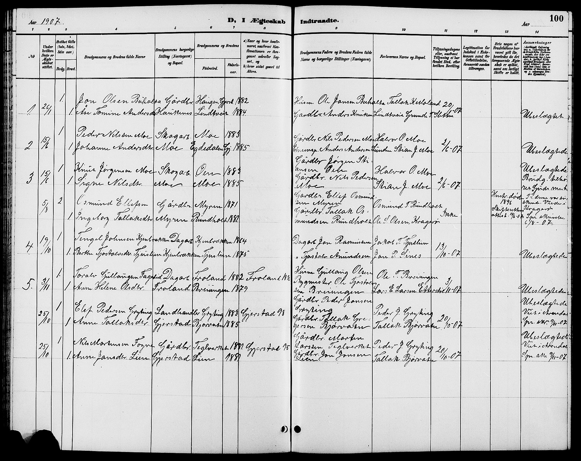 Gjerstad sokneprestkontor, AV/SAK-1111-0014/F/Fb/Fbb/L0004: Parish register (copy) no. B 4, 1890-1910, p. 100