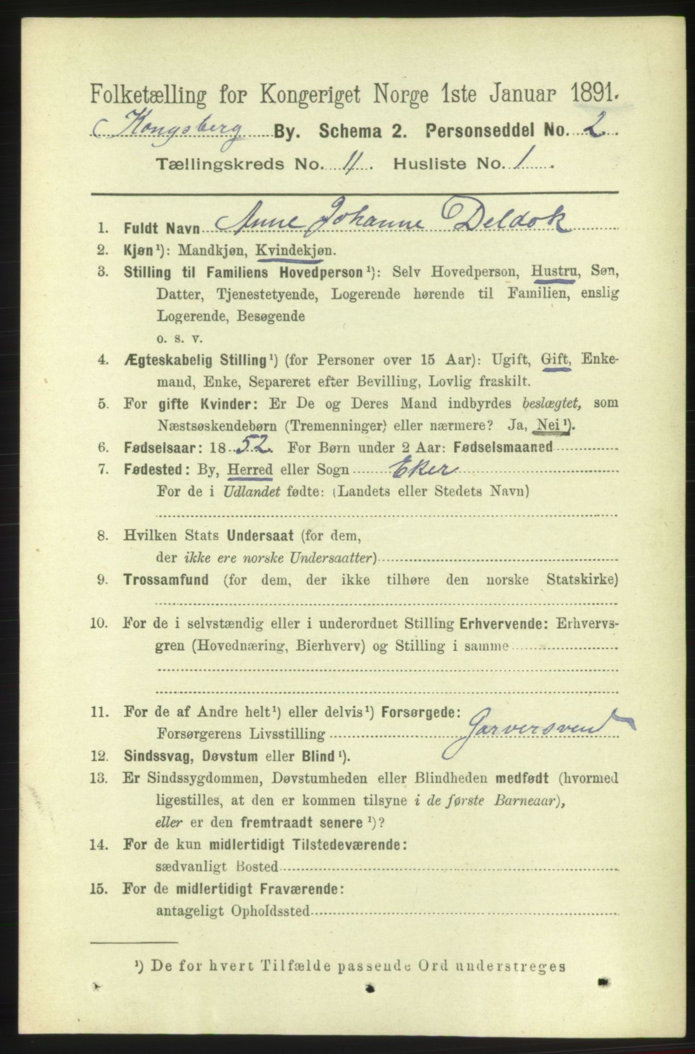 RA, 1891 census for 0604 Kongsberg, 1891, p. 6829