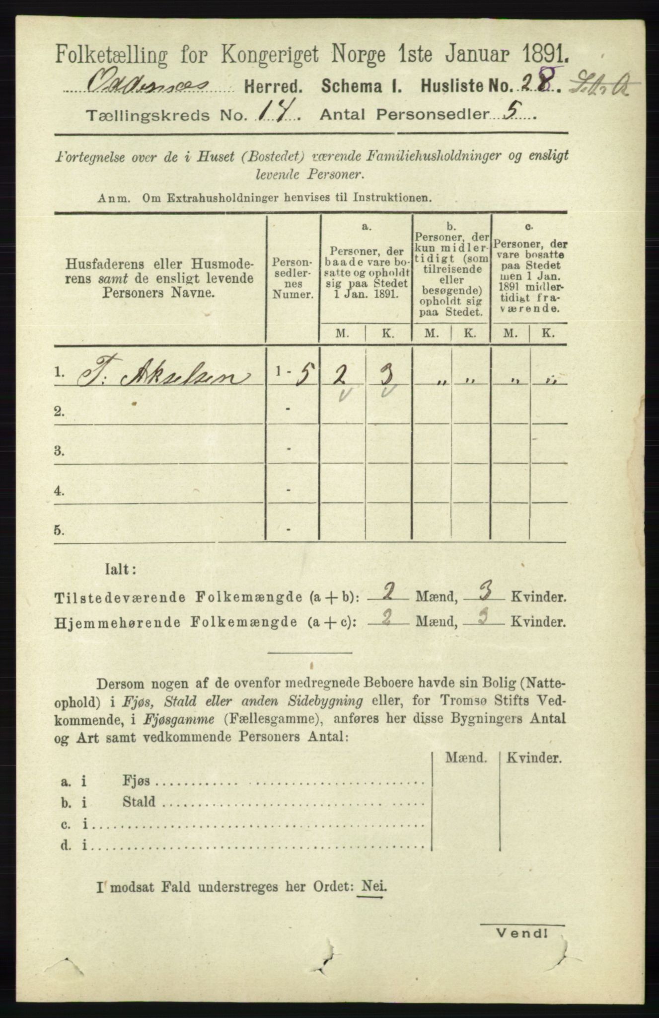 RA, 1891 census for 1012 Oddernes, 1891, p. 4868