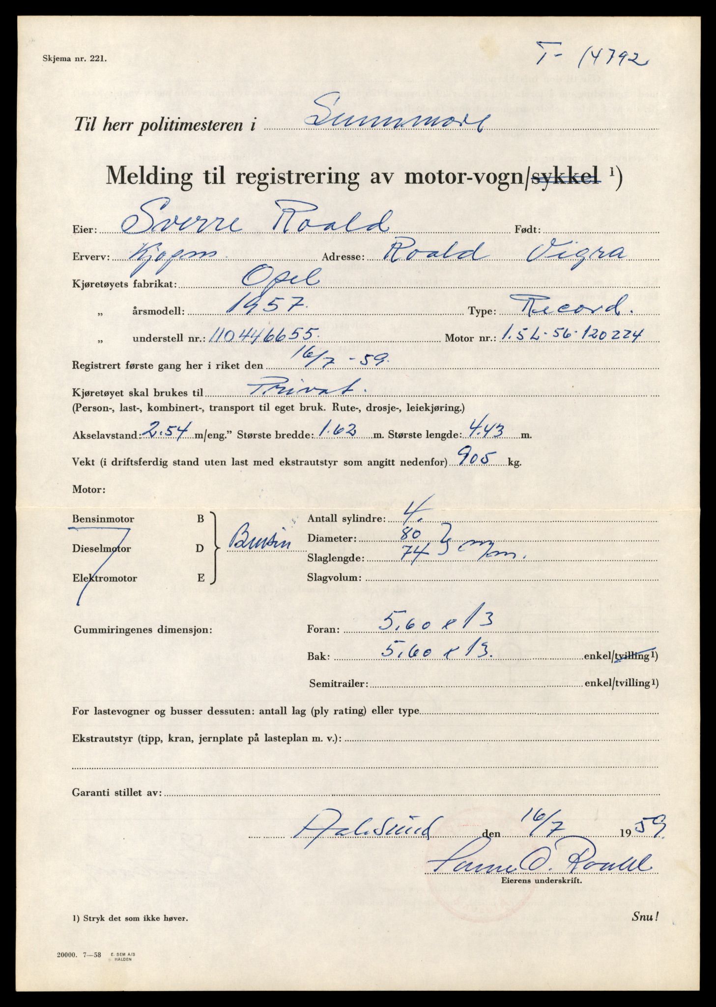 Møre og Romsdal vegkontor - Ålesund trafikkstasjon, AV/SAT-A-4099/F/Fe/L0048: Registreringskort for kjøretøy T 14721 - T 14863, 1927-1998, p. 1495