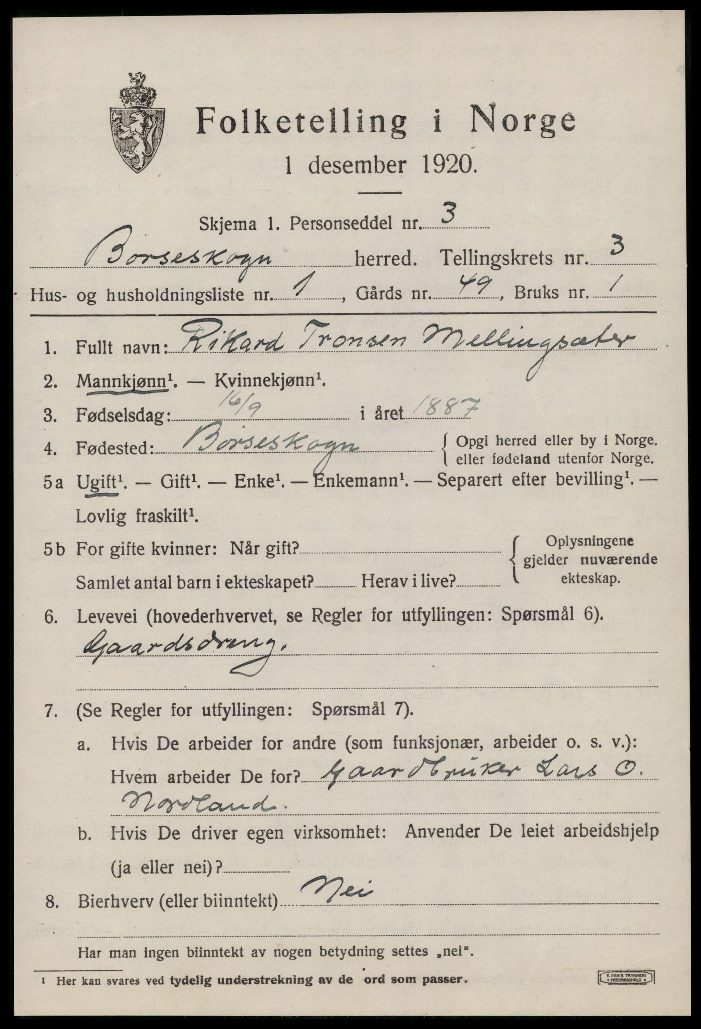 SAT, 1920 census for Børseskogn, 1920, p. 1942